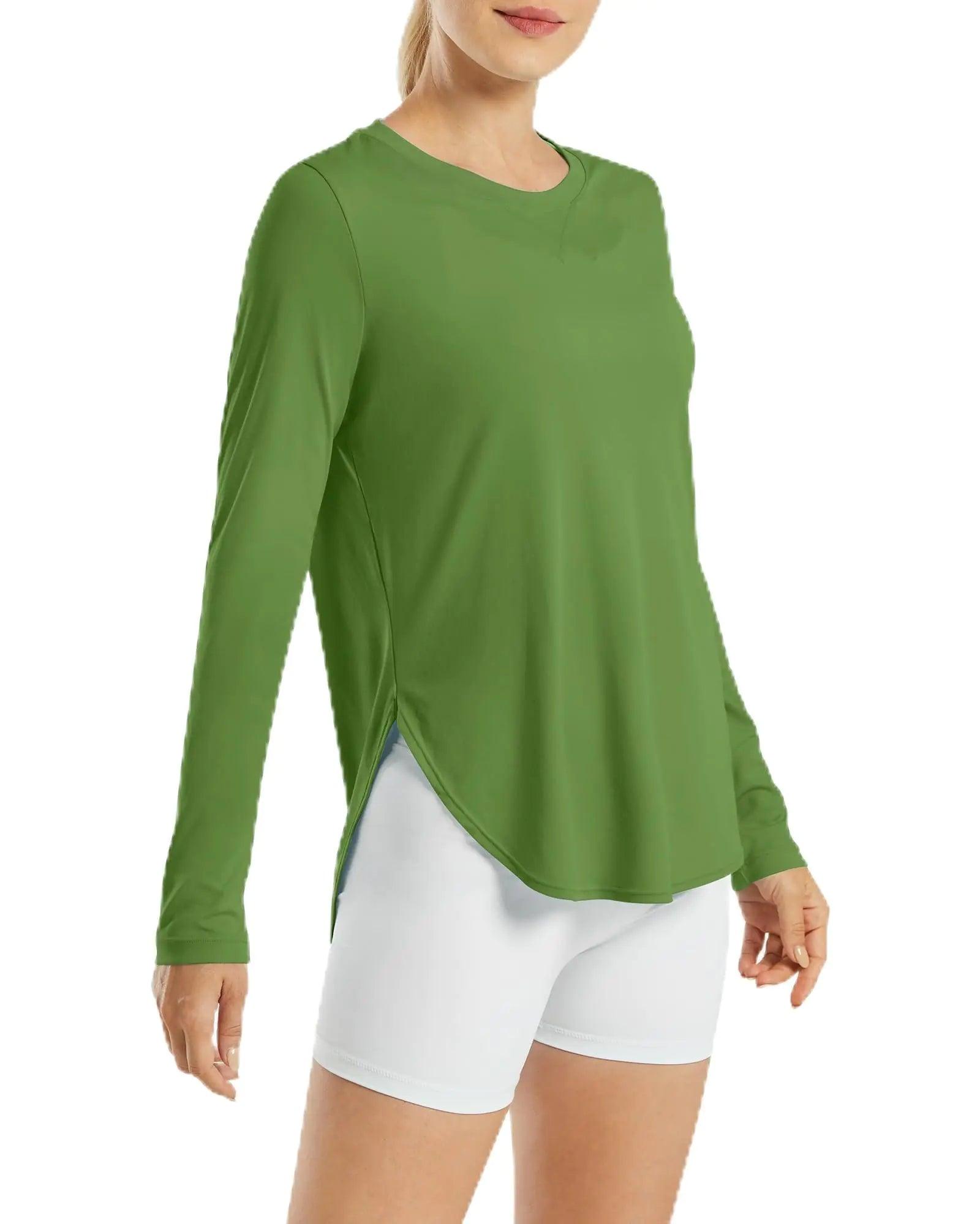 G4Free Women's UPF 50+ UV Shirts Long Sleeve Workout Sun Shirt Outdoor Gym Hiking Tops Quick Dry Lightweight Army Green Small - Evallys.com # #