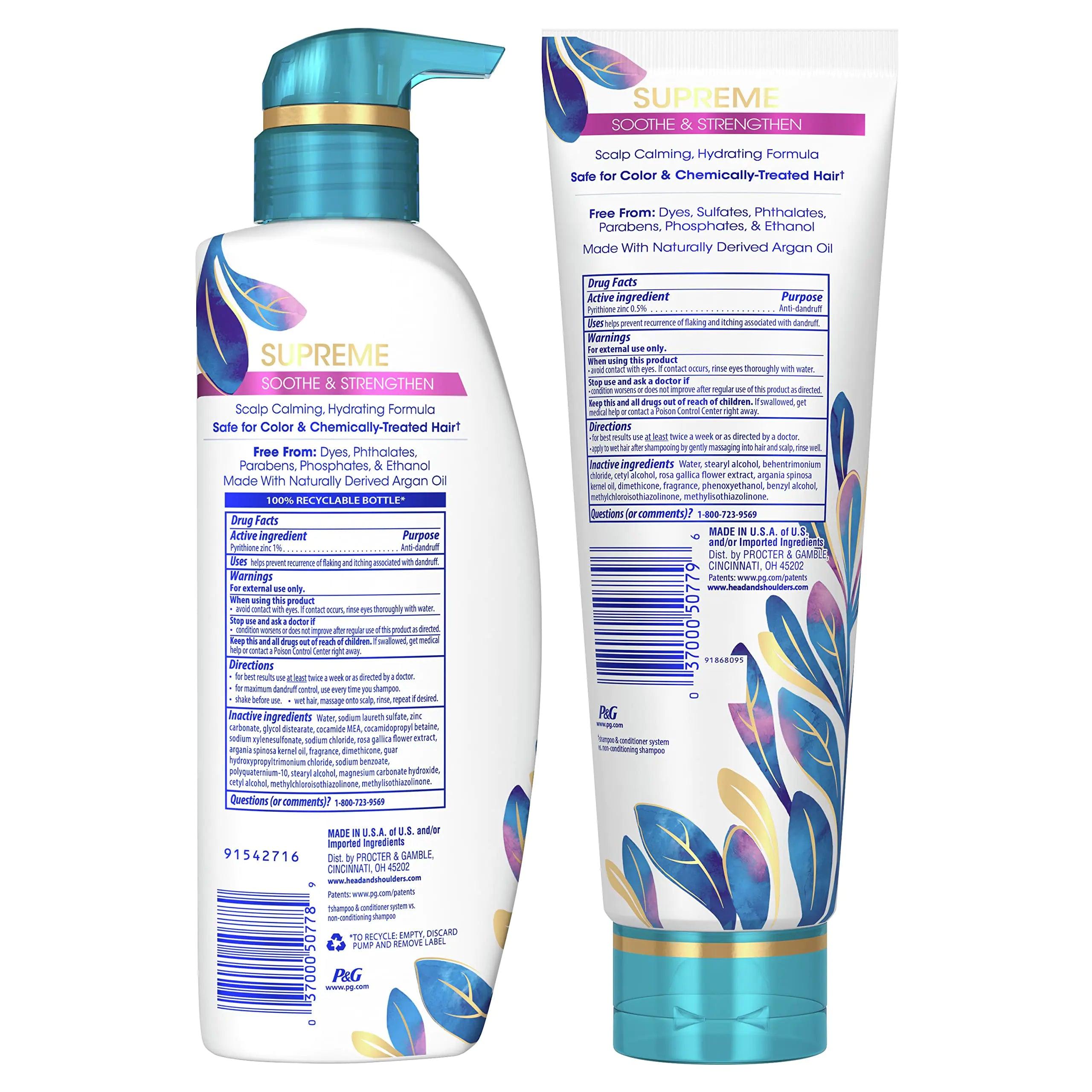 Head & Shoulders Supreme Sulfate Free Shampoo and Conditioner Set for Dry Scalp and Dandruff Treatment, Soothe and Strengthen with Argan Oil and Rose Essence, 21.2 Fl Oz - Evallys.com # #