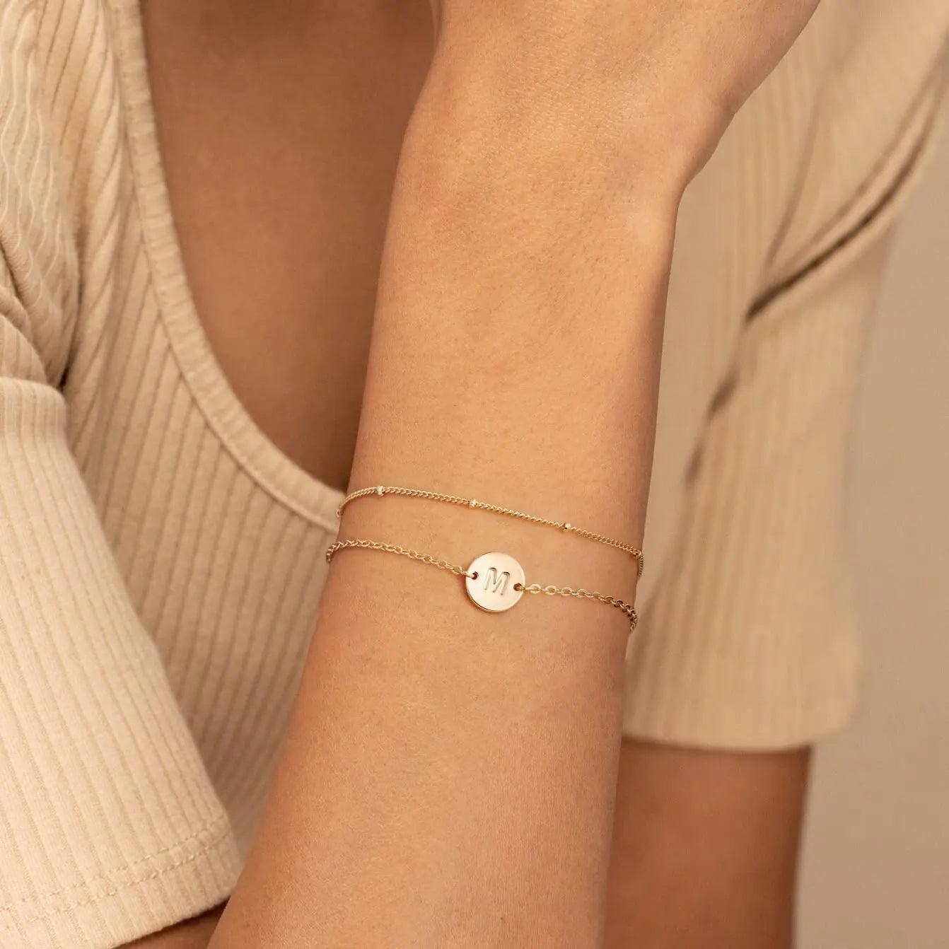 MONOZO Gold Initial Bracelets for Women Trendy - Dainty 18K Gold Plated Layered Beaded Letter Initial Bracelet Personalized Disc Monogram Bracelet Gold Bracelets for Women Jewelry Gifts Trendy Stuff Y - Evallys.com # #