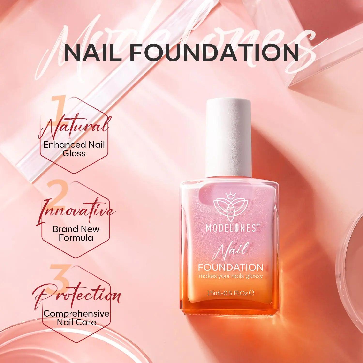 modelones Nail Strengthener, Sparkle Pink Nail Natural Concealer Foundation Polish Air Dry Nail Growth Polish for Damaged Nails Imperfection Masking Gifts for Women 15ml - Evallys.com # #