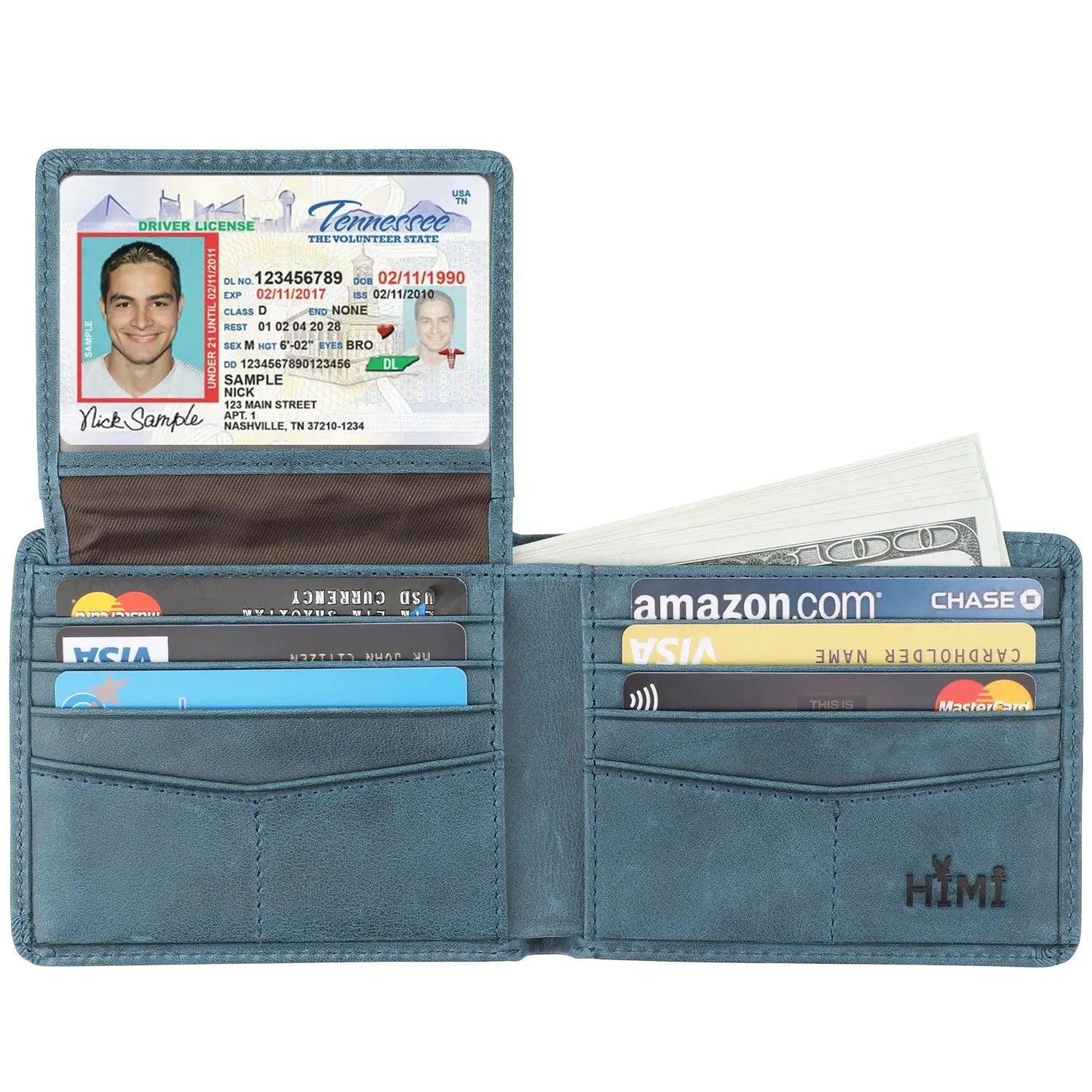 Wallet for Men-Genuine Leather RFID Blocking Bifold Stylish Wallet With 2 ID Window Vintage Style Vintage Ocean Blue - Evallys.com # #