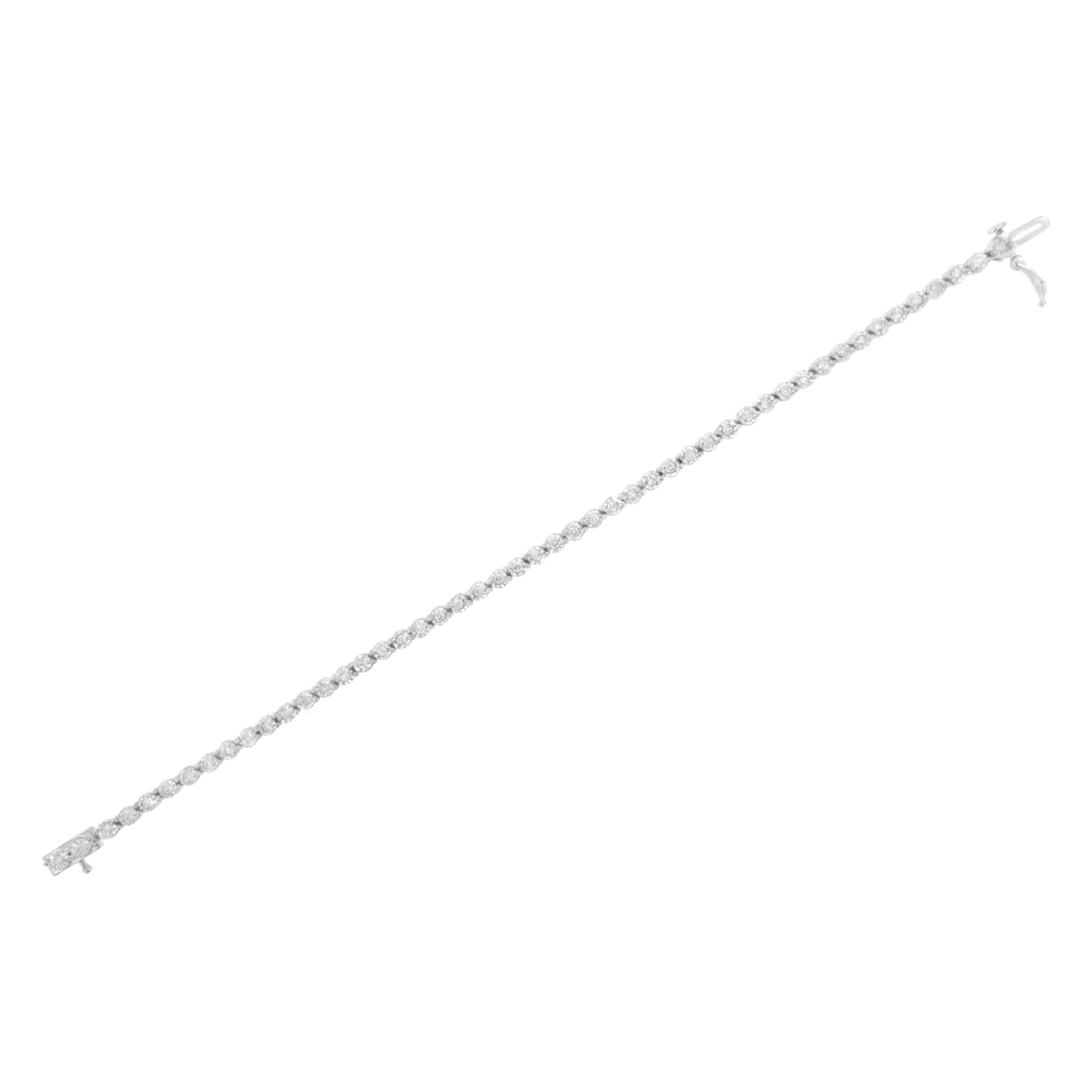 .925 Sterling Silver 1.0 Cttw Bezel-Set Round-cut Diamond Link Bracelet (I-J Color, I3 Clarity) - 7.25" - Evallys.com # #