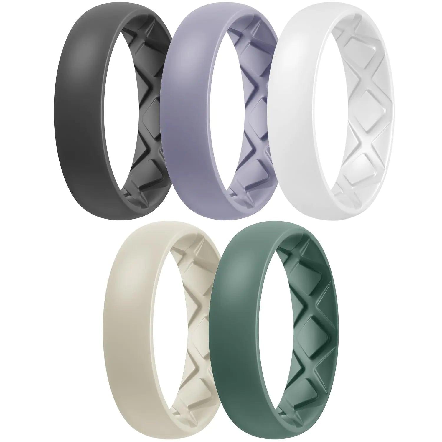 Egnaro Inner Arc Ergonomic Breathable Design, Silicone Rings for Women with half sizes, Women's Silicone Wedding Band，5.5mm Wide-2mm Thick A3-Black, Green, Cloudy Blue, Cream Beige, White 11.5-12(23.89mm) - Evallys.com # #