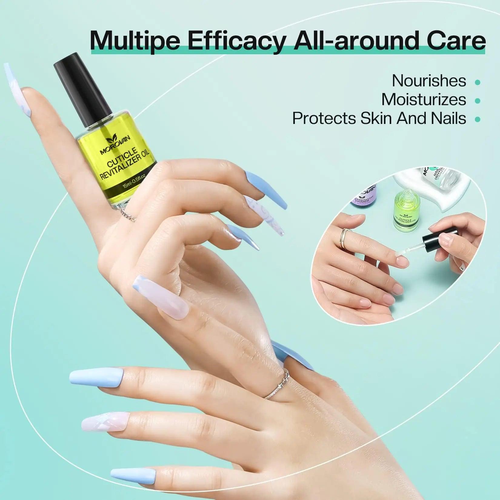 Morovan Nail Dehydrator and Primer with Cuticle Oil Set - Professional Nail Prep Dehydrator and Primer Set Long Lasting X-Strength Acid-Free Nail Primer for Acrylic Nails ＆ Gel Nails for Beginner - Evallys.com # #