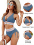 Blooming Jelly Women High Waisted Bikini Sets Tummy Control Swimsuits Color Block Two Piece Drawstring Bathing Suit Large Haze Blue - Evallys.com # #