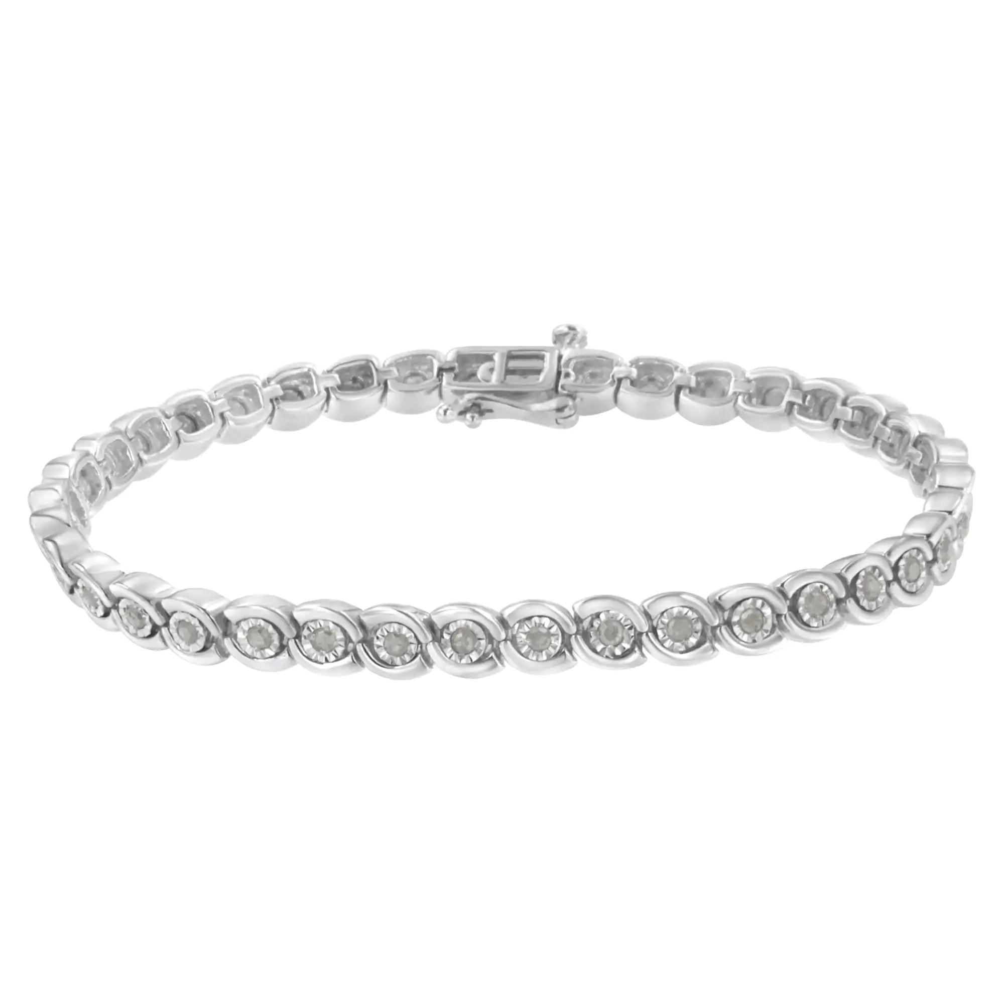 .925 Sterling Silver 1.0 cttw Miracle Set Diamond Spiraling Bezel Link Bracelet(I-J Color, I3 Clarity) -7.25" - Evallys.com # #