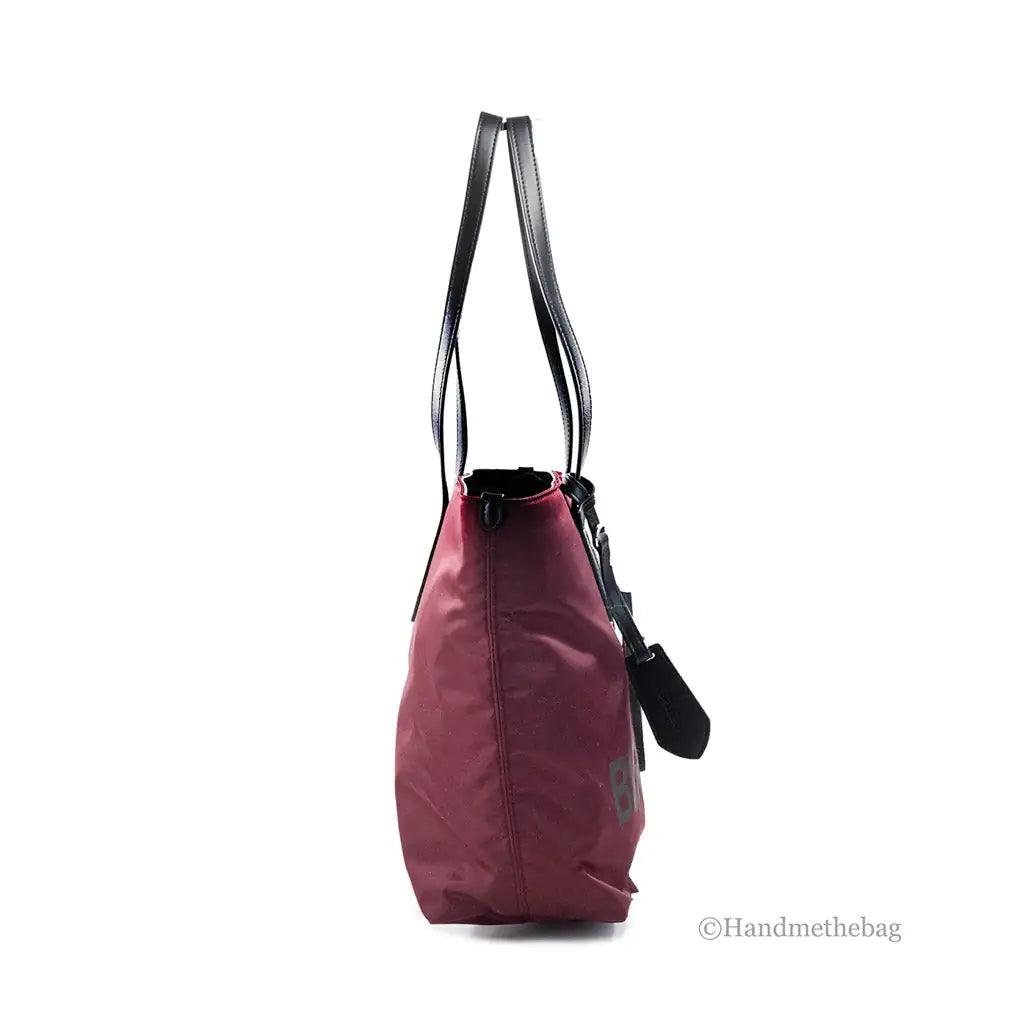 Burberry Medium Burgundy Logo Nylon Tote Shoulder Bag - Evallys.com # #