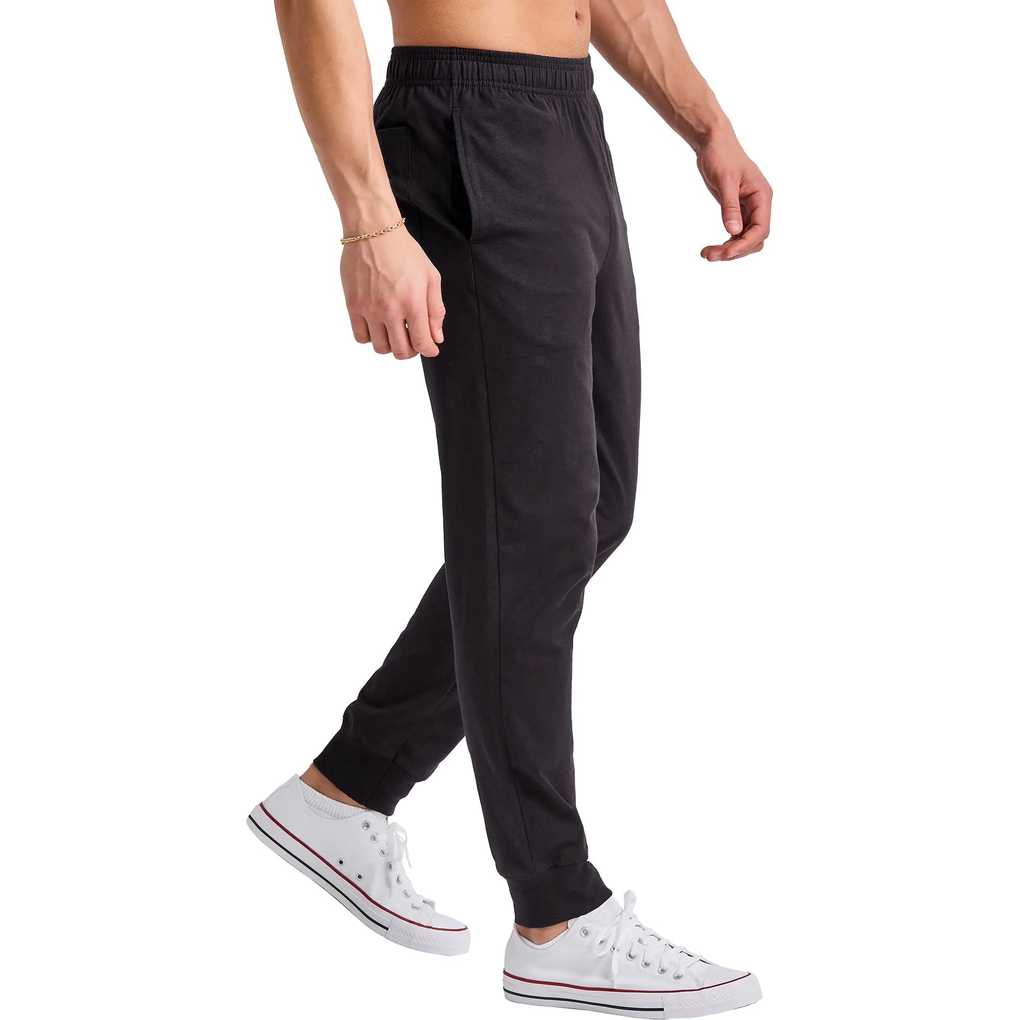 Hanes Originals Cotton Joggers, Jersey Sweatpants for Men with Pockets, 30" Inseam Large Black - Evallys.com # #