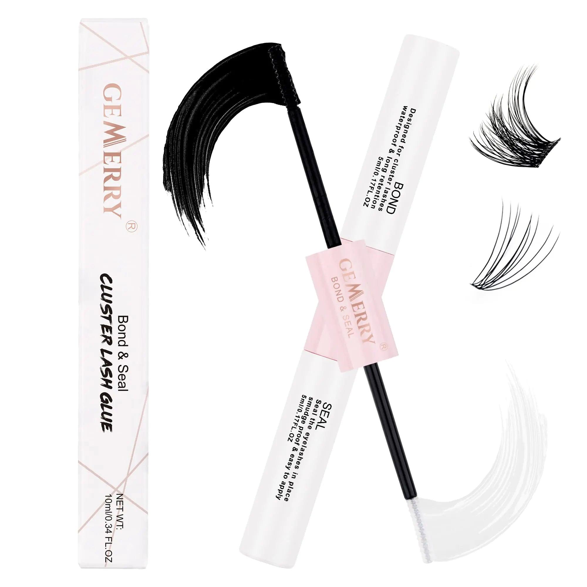 GEMERRY Lash Bond and Seal Cluster Lash Glue for Individual Lashes Long Retention 48-72 Hours Waterproof Individual Lash Glue for Lash Clusters DIY Eyelash Extensions Glue at Home 10ml BLACK BOND+CLEAR SEAL - Evallys.com # #