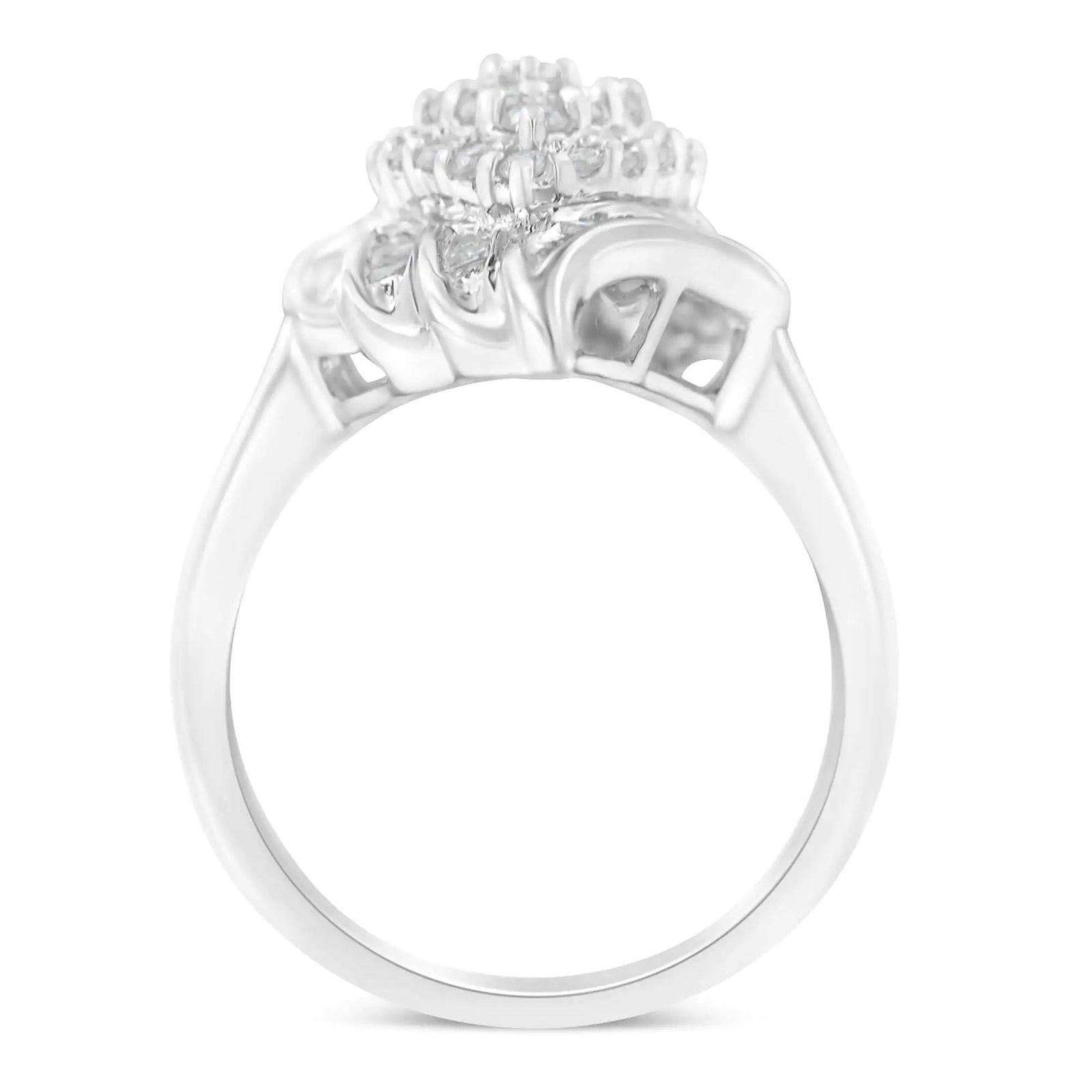 .925 Sterling Silver ¾ Cttw Round and Baguette Cut Diamond Stair-Stepped Cluster Waterfall Cocktail Ring (I-J Color, I2-I3 Clarity) - Evallys.com # #