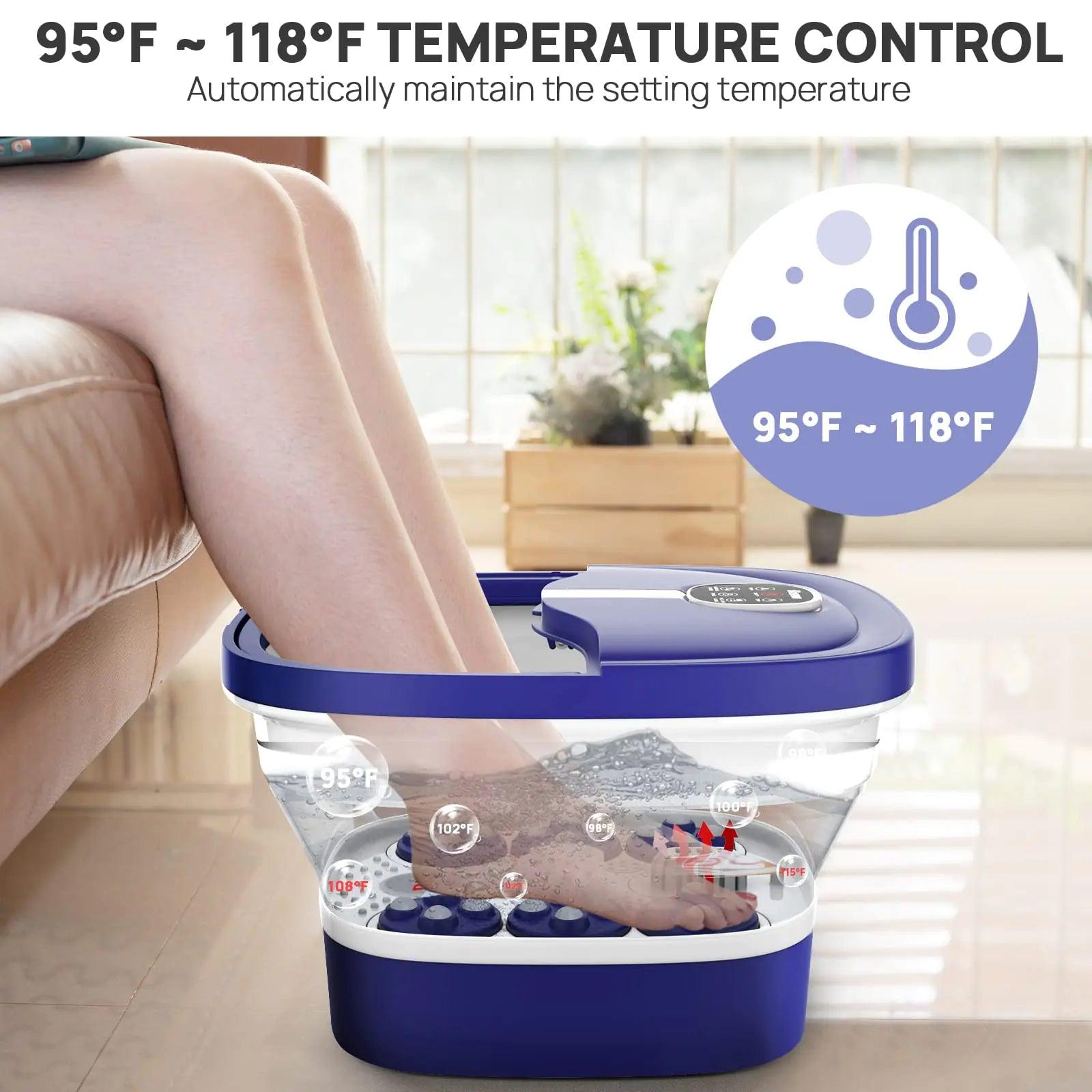 HOSPAN (2023.8 Upgrade Collapsible Foot Spa Electric Rotary Massage, Foot Bath with Heat, Bubble, Remote, and 24 Motorized Shiatsu Massage Balls. Pedicure Foot Spa for Feet Stress Relief - FS02A Blue - Evallys.com # #