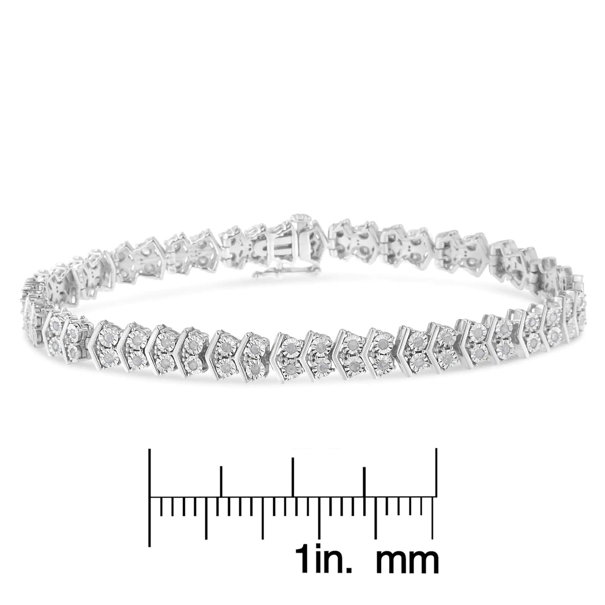 .925 Sterling Silver 1.0 Cttw Chevron 2 Stone Arrow Link Tennis Bracelet (I-J Color, I3 Clarity) - 7” - Evallys.com # #