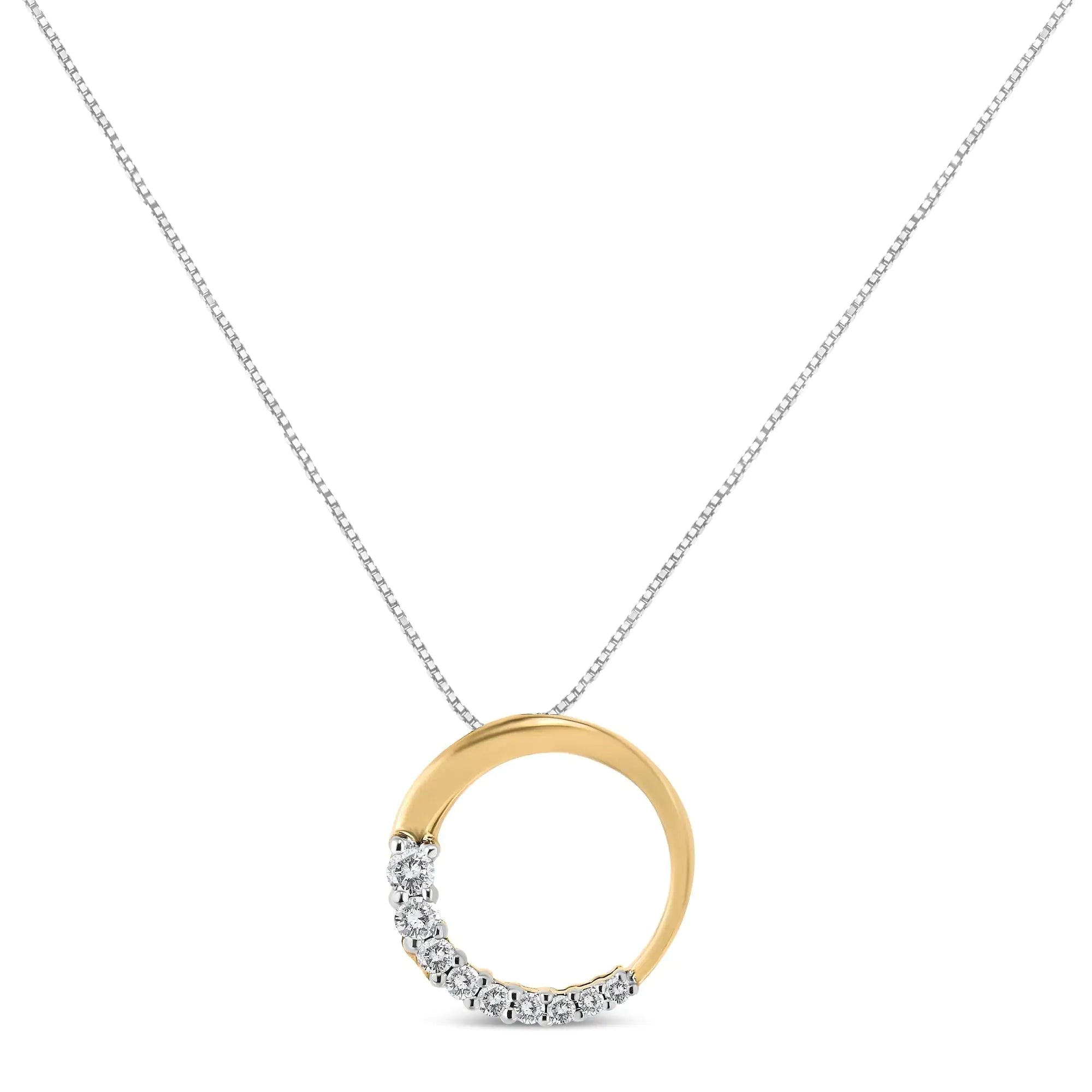 14K Gold 1/4 Cttw Round-Cut Graduating Diamond Open Circle Hoop 18" Pendant Necklace (J-K Color, I1-I2 Clarity) - Evallys.com # #