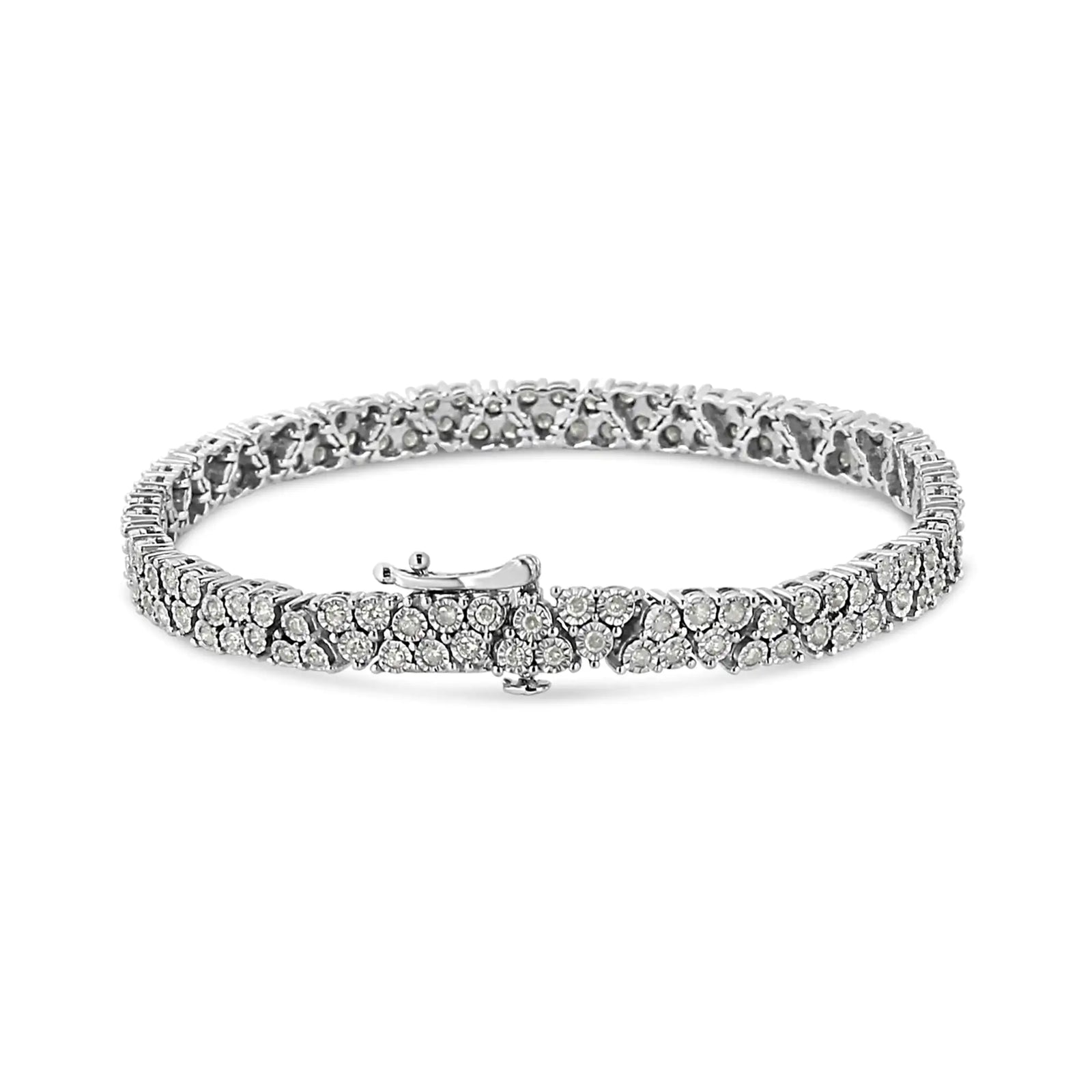 .925 Sterling Silver 2.00 Cttw Miracle Set Diamond Trio Link Multi Row Tennis Bracelet (I-J Color, I3 Clarity) - 7.25