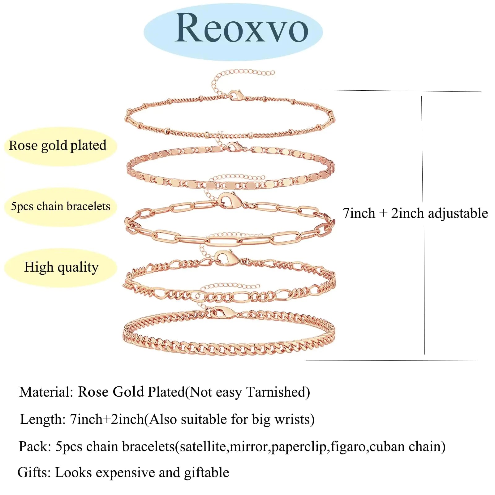 Dainty Gold Chain Bracelets Set for Women 14K Real Gold Plated Link Chain Bracelets for Women Trendy Gold Stackable Cuff Bracelets for Jewelry Gifts Women Adjustable 7"+2" Rose Gold - Evallys.com # #