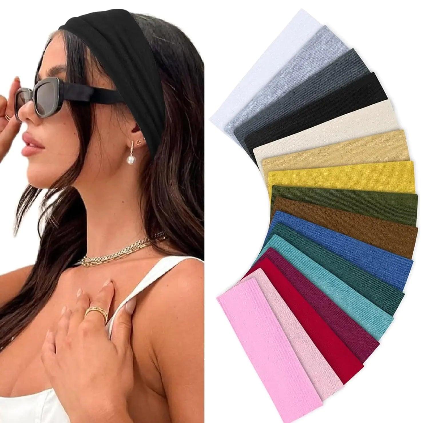 Headbands for Women - Elastic Fabric Sweat Headbands for Yoga, Running, Sports - Non-Slip Soft Cloth Hair Accessories, 16 Pack Multicolor Fashion Headbands Corlorful Day - Evallys.com # #