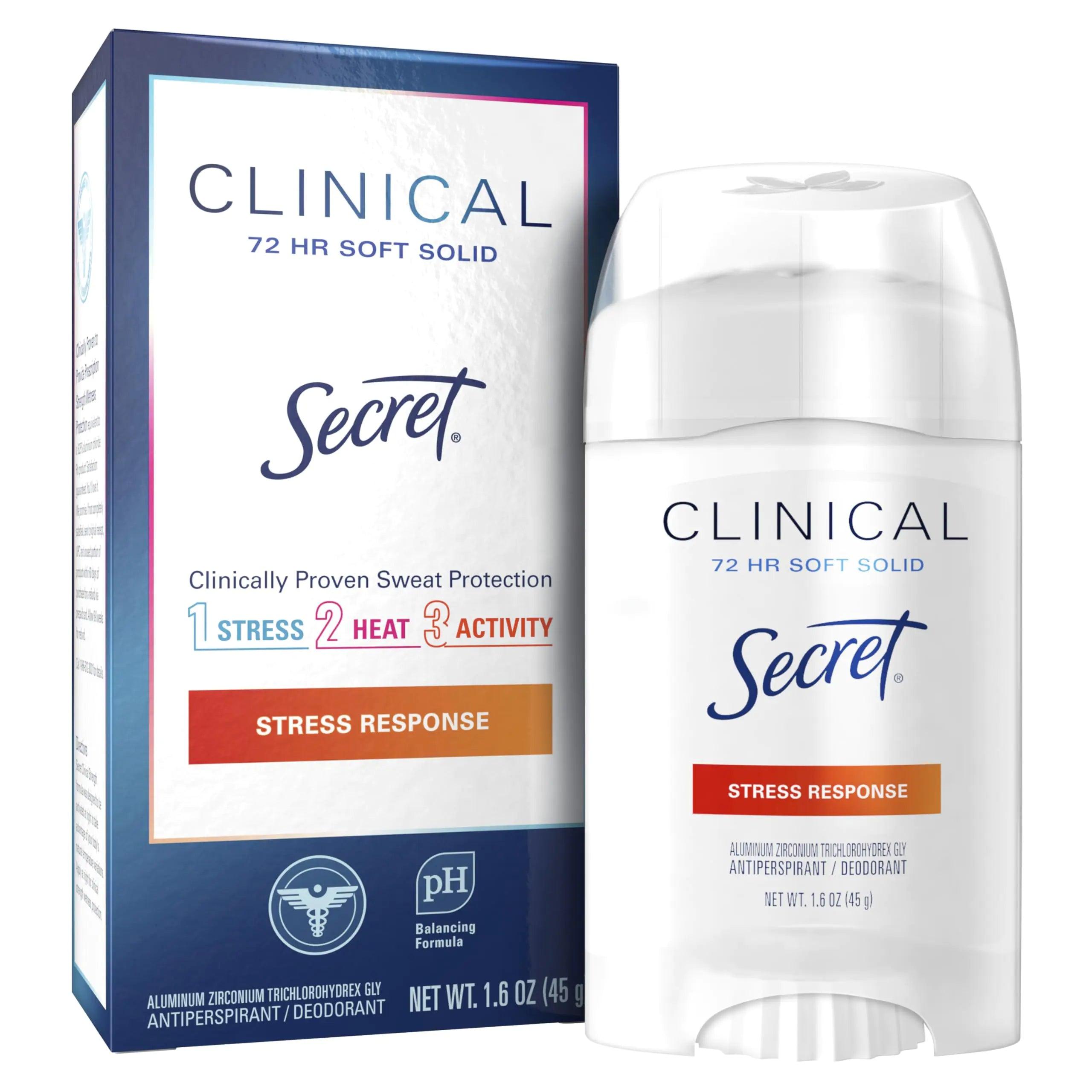 Secret Antiperspirant Clinical Strength Deodorant for Women, Soft Solid, Stress Response, 1.6 Oz, (Pack of 3) 1.6 Ounce (Pack of 3) - Evallys.com # #