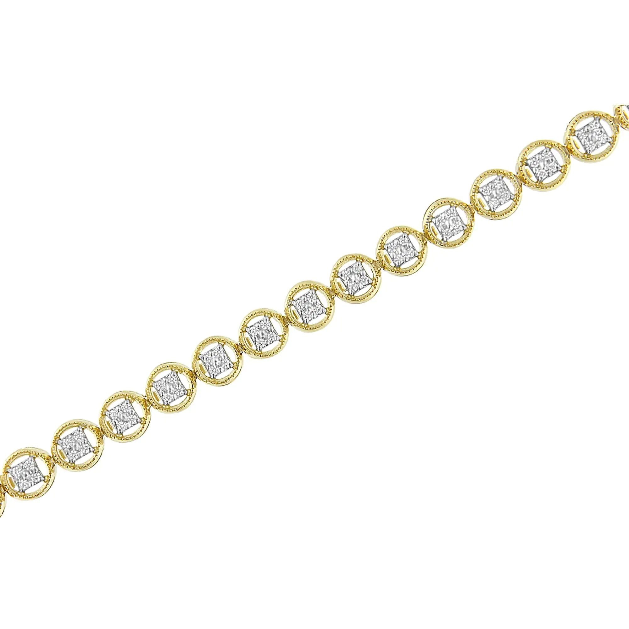 .925 Sterling Silver 1/4 Cttw Diamond 7" Open Circle Wheel Link Tennis Bracelet (I-J Color, I2-I3 Clarity) - Evallys.com # #