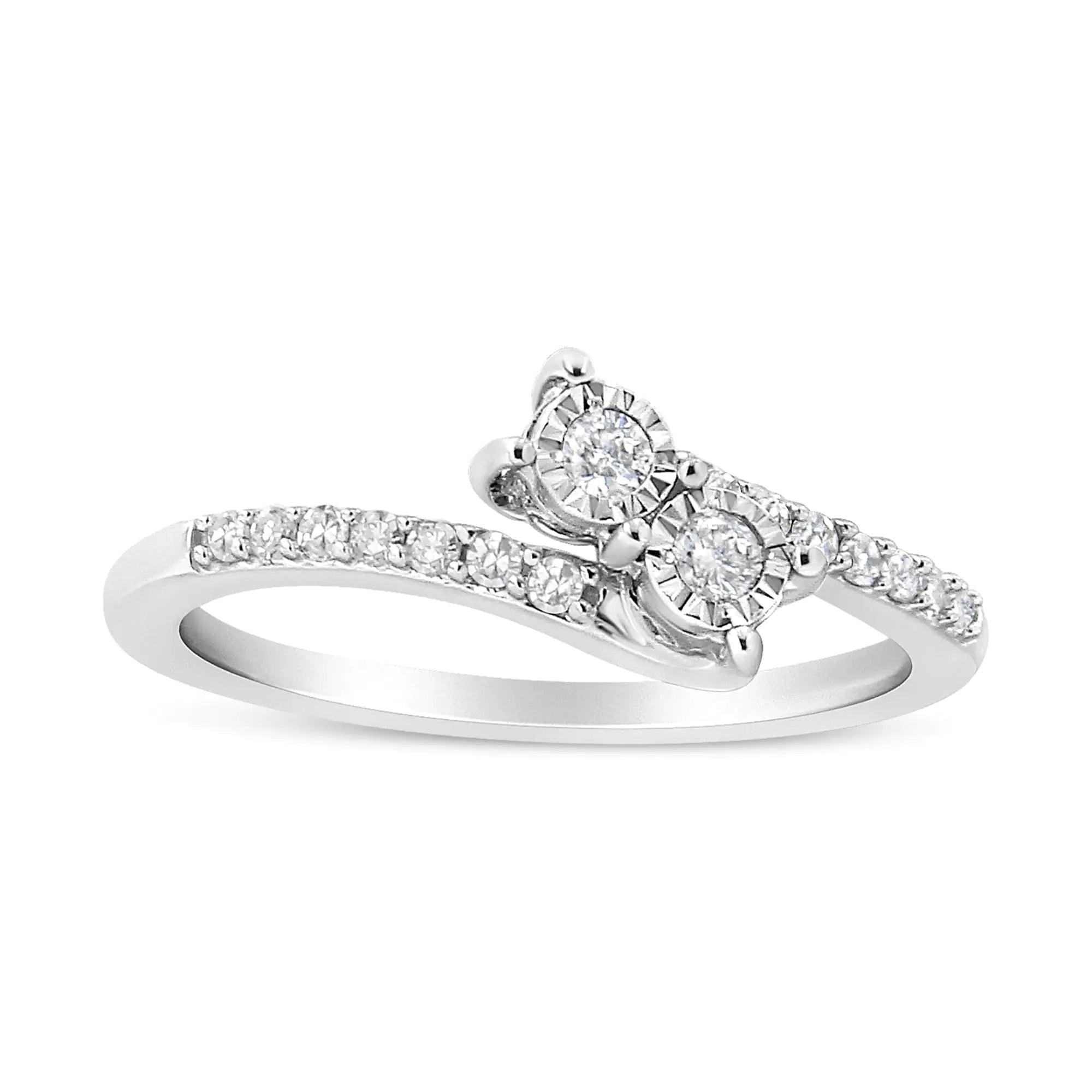 10K White Gold 1/4 Cttw Miracle Set Round Cut Diamond Two-Stone Ring (H-I Color, I2 Clarity) - Evallys.com # #