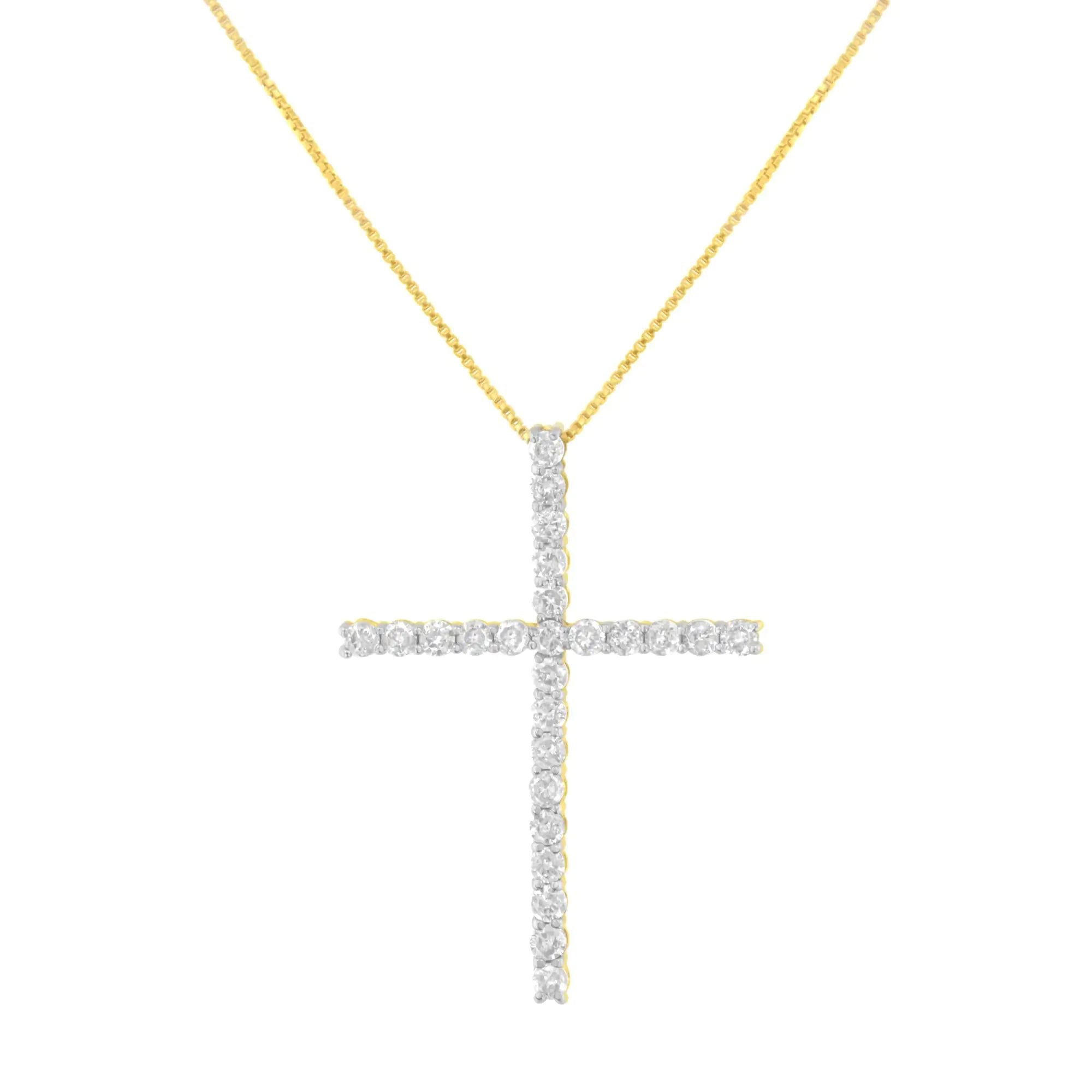 .925 Sterling Silver 2.0 Cttw Round Shape Diamond 1-1/4" Cross Pendant with Box Chain Necklace (I-J Color, I1-I2 Clarity) - 18" - Evallys.com # #