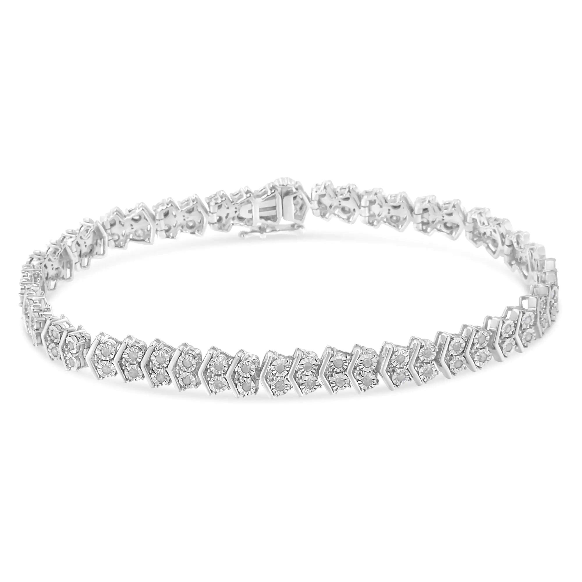 .925 Sterling Silver 1.0 Cttw Chevron 2 Stone Arrow Link Tennis Bracelet (I-J Color, I3 Clarity) - 7” - Evallys.com # #