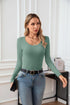 VICHYIE Summer Women's Scoop Neck Short Sleeve Shirts Ribbed Slim Fitted Casual Basic Top Blouses Long Sleeve Small Long-light Green - Evallys.com # #