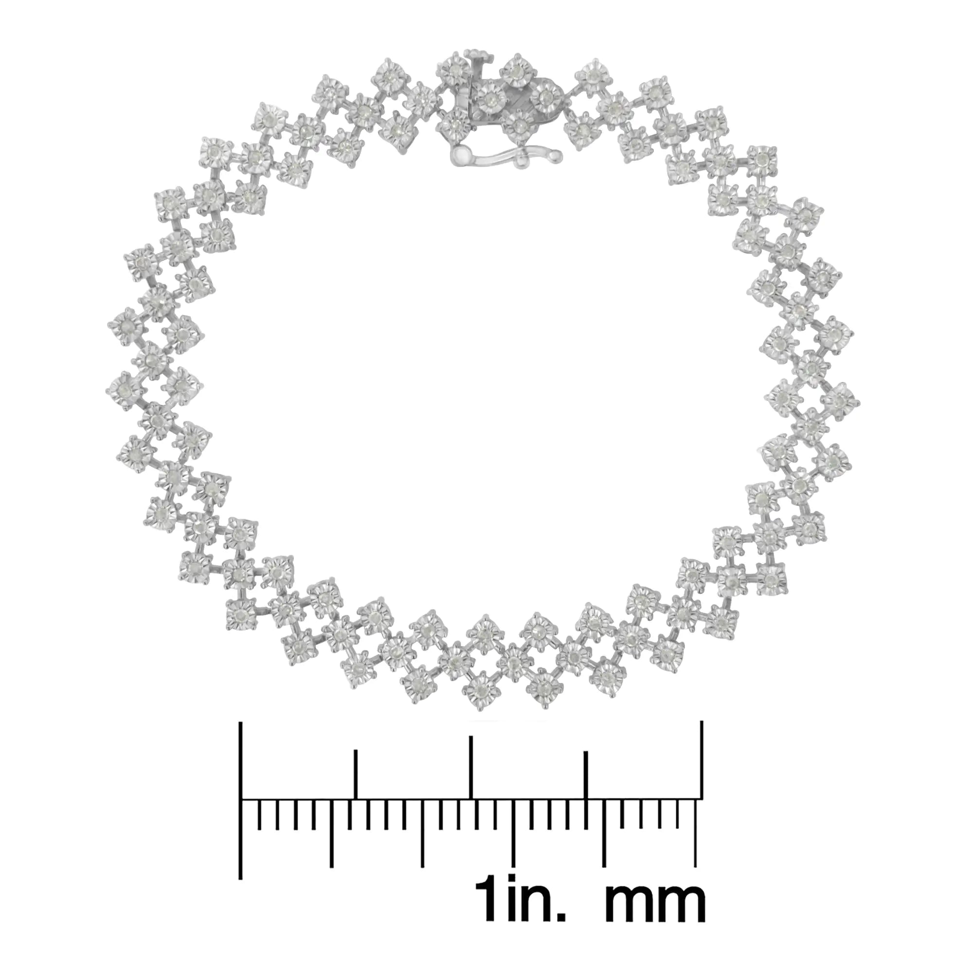 .925 Sterling Silver 1.0 cttw Miracle-Set Round Diamond "Zig Zag" Link Bracelet (I-J Color, I3 Clarity) -7.25 - Evallys.com # #