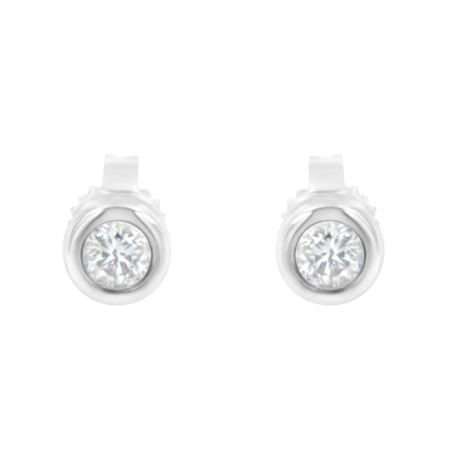 10K Gold 1/4 Cttw Round Brilliant-Cut Near Colorless Diamond Bezel-Set Stud Earrings (H-I Color, I1-I2 Clarity) - Evallys.com # #