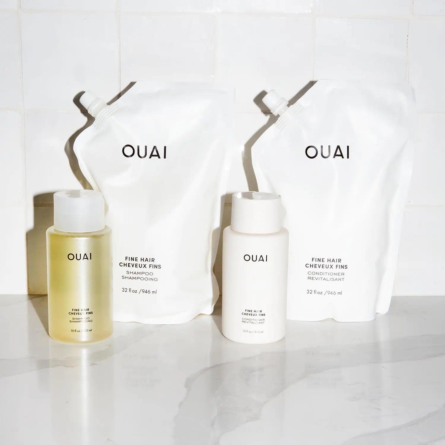 OUAI Fine Shampoo Refill - Volumizing Shampoo with Strengthening Keratin, Biotin & Chia Seed Oil for Fine Hair - Delivers Weightless Body - Paraben, Phthalate & Sulfate Free Hair Care - 32 fl oz 32 Fl Oz (Pack of 1) Fine Hair Shampoo - Refillable Size - Evallys.com # #