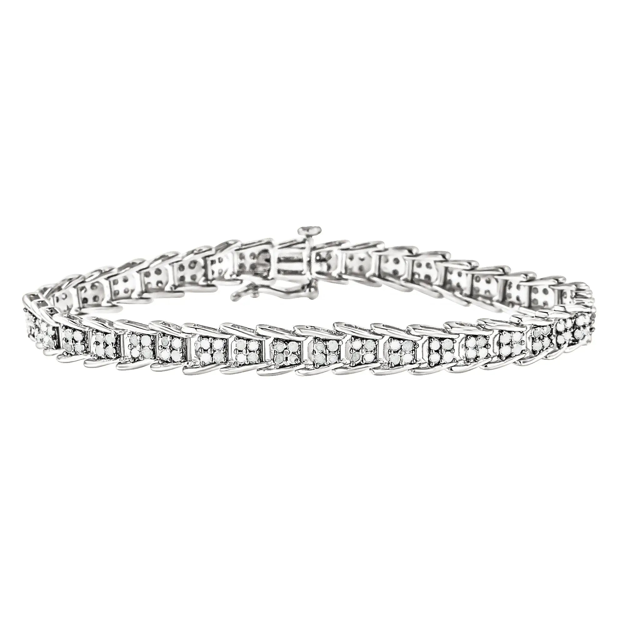 .925 Sterling Silver 2.0 Cttw Diamond Fan-Shaped Fancy Chevron Link Tennis Bracelet (I-J Color, I3 Clarity) - 7" - Evallys.com # #