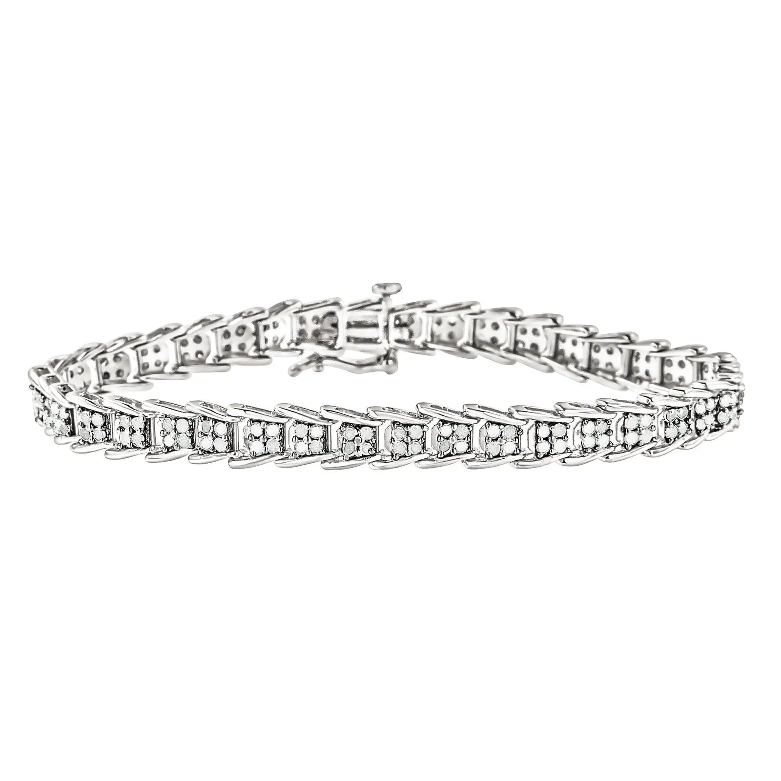 .925 Sterling Silver 2.0 Cttw Diamond Fan-Shaped Fancy Chevron Link Tennis Bracelet (I-J Color, I3 Clarity) - 7