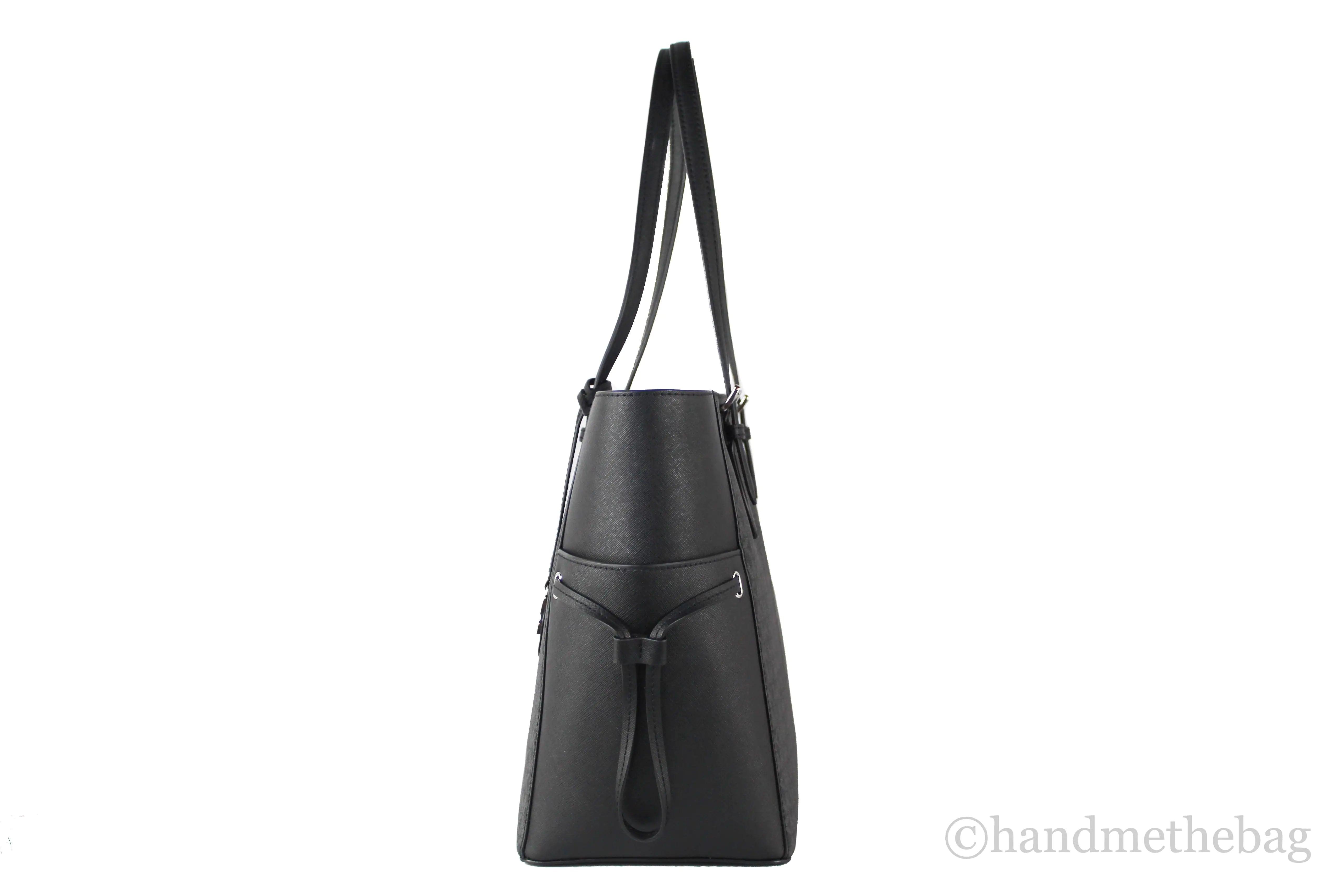 Michael Kors Gilly Large Black Signature PVC Travel Drawstring Tote Bag Handbag - Evallys.com # #