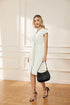GRACE KARIN Women's Summer Midi Dresses Cap Sleeve Tie Waist Work Dress Slit V-Neck Bodycon Dress Business Casual Outfits Small Ivory - Evallys.com
