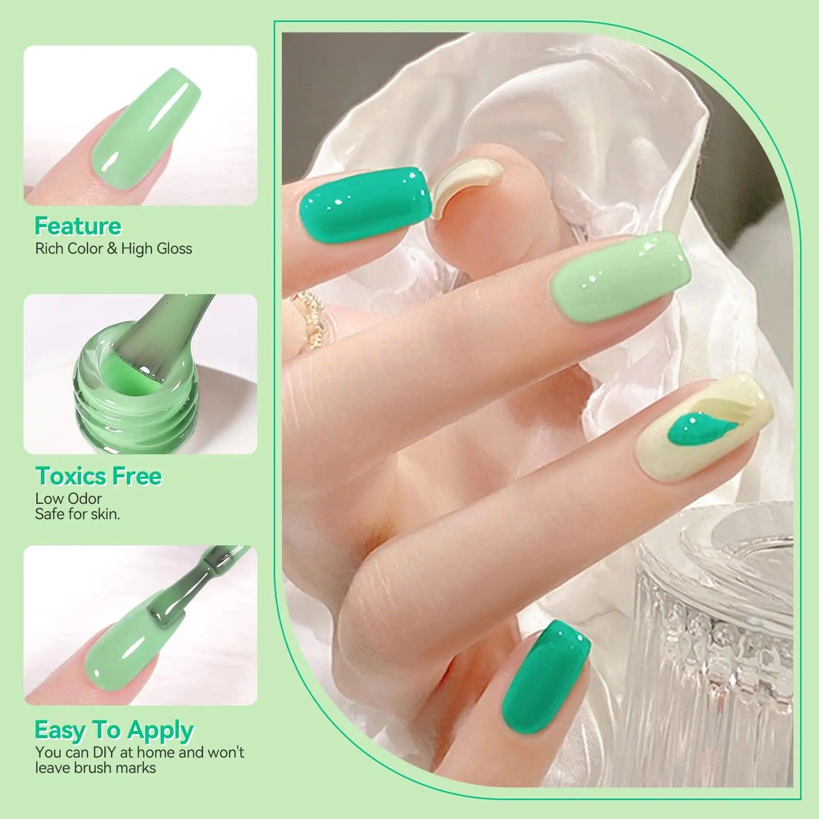 Born Pretty Green Gel Nail Polish, Christmas Carnival Evergreen Gel Nail Polish Set, Glitter Green Sparkle Gel Polish Nail Art Varnish Manicure Collection St. Patrick's Day 6PCS green forest - Evallys.com