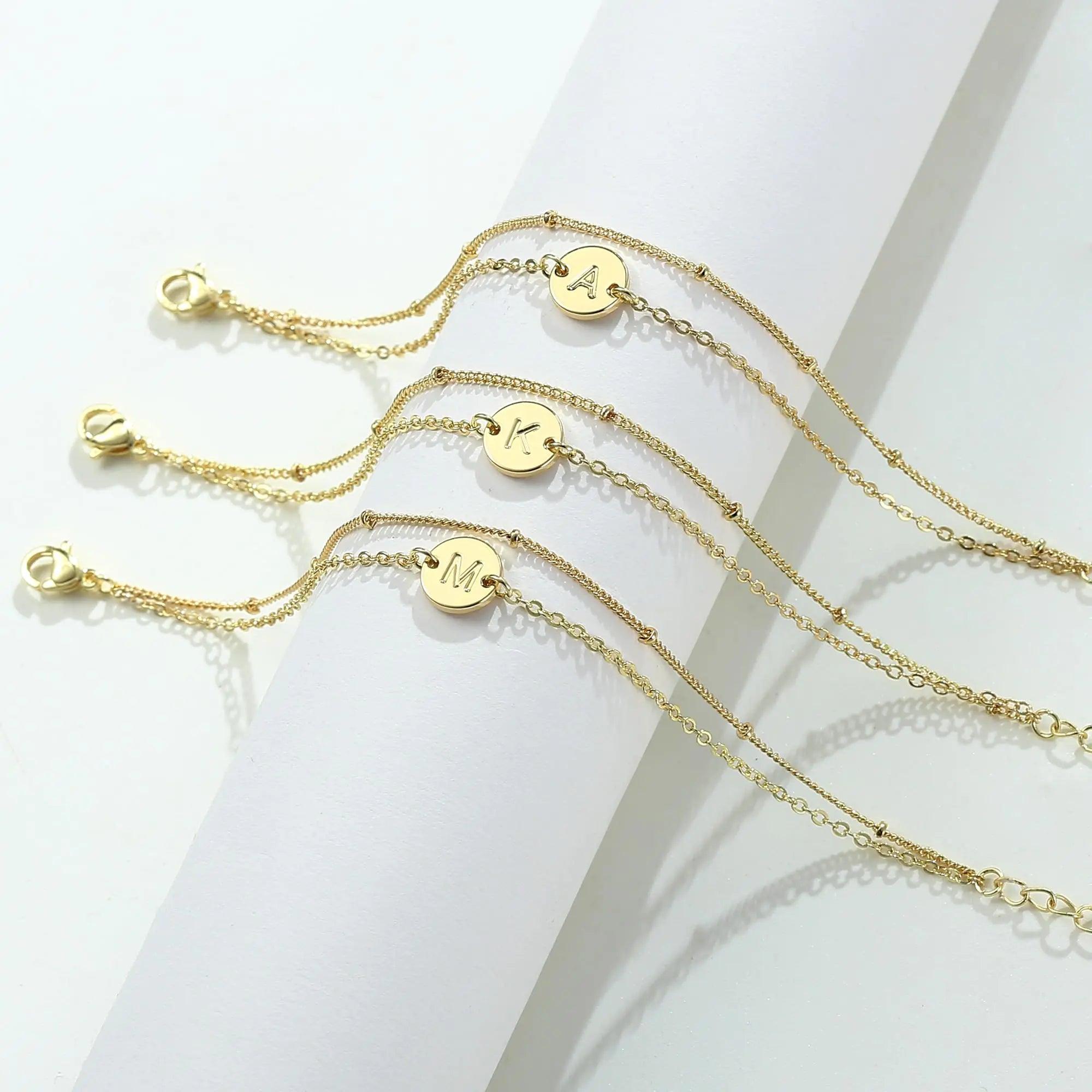MONOZO Gold Initial Bracelets for Women Trendy - Dainty 18K Gold Plated Layered Beaded Letter Initial Bracelet Personalized Disc Monogram Bracelet Gold Bracelets for Women Jewelry Gifts Trendy Stuff Y - Evallys.com # #