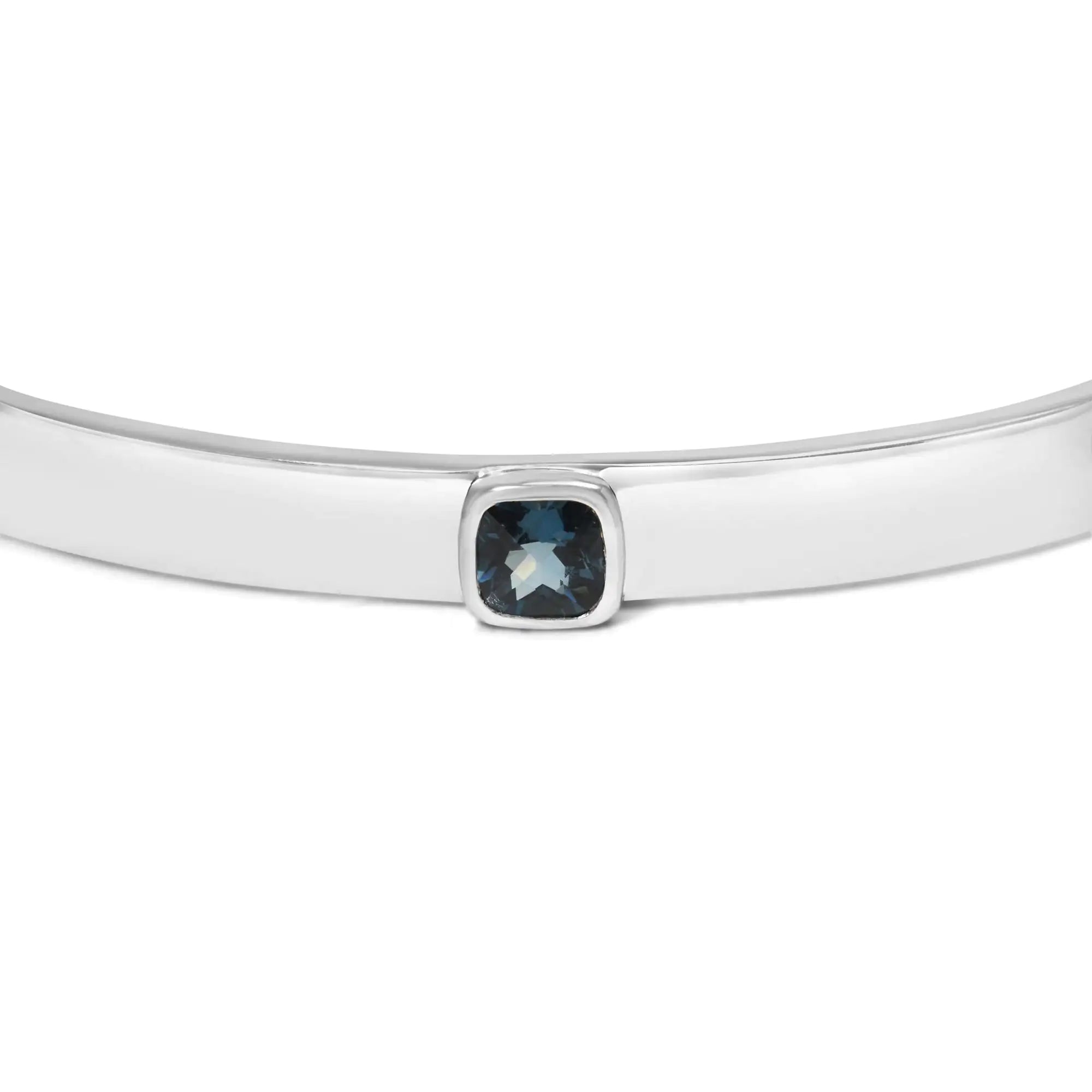 .925 Sterling Silver and Bezel Set 5mm Checkerboard Cushion Cut Blue Topaz Bangle - Fits wrists up to 8" Inches - Evallys.com # #