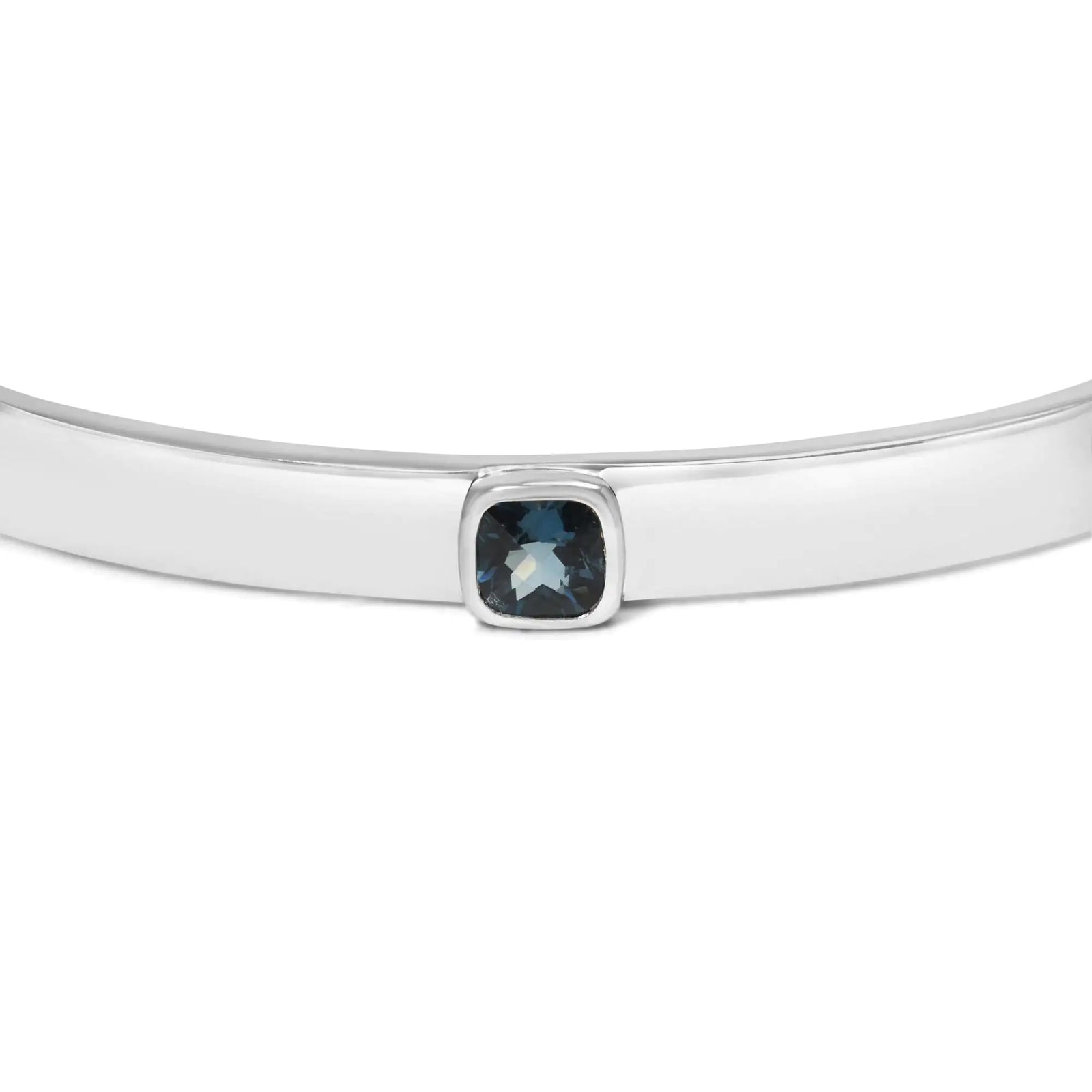 .925 Sterling Silver and Bezel Set 5mm Checkerboard Cushion Cut Blue Topaz Bangle - Fits wrists up to 8