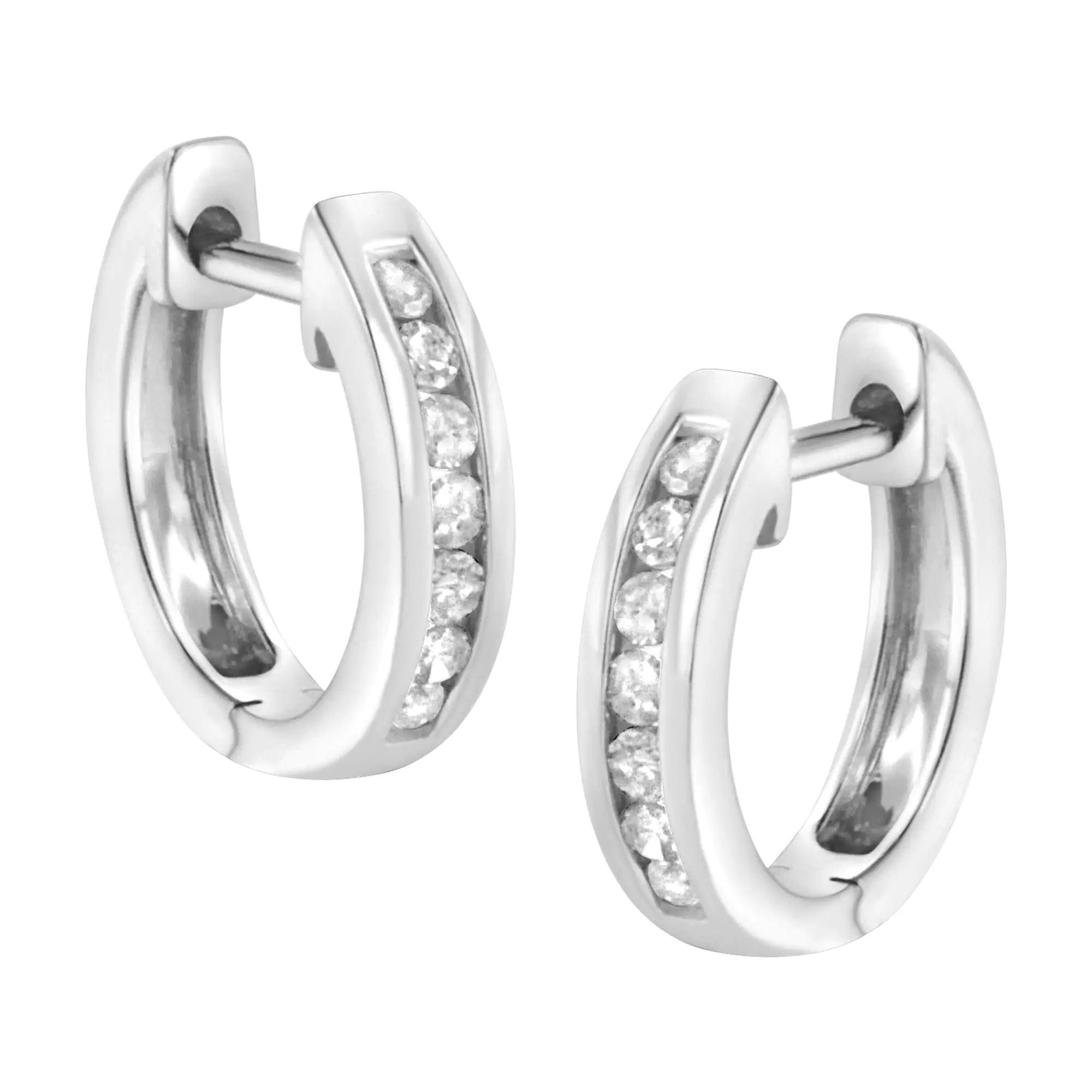 10K White Gold 1/4 cttw Channel Set Round-Cut Diamond Hoop Earrings (I-J Color, I3 Clarity) - Evallys.com # #