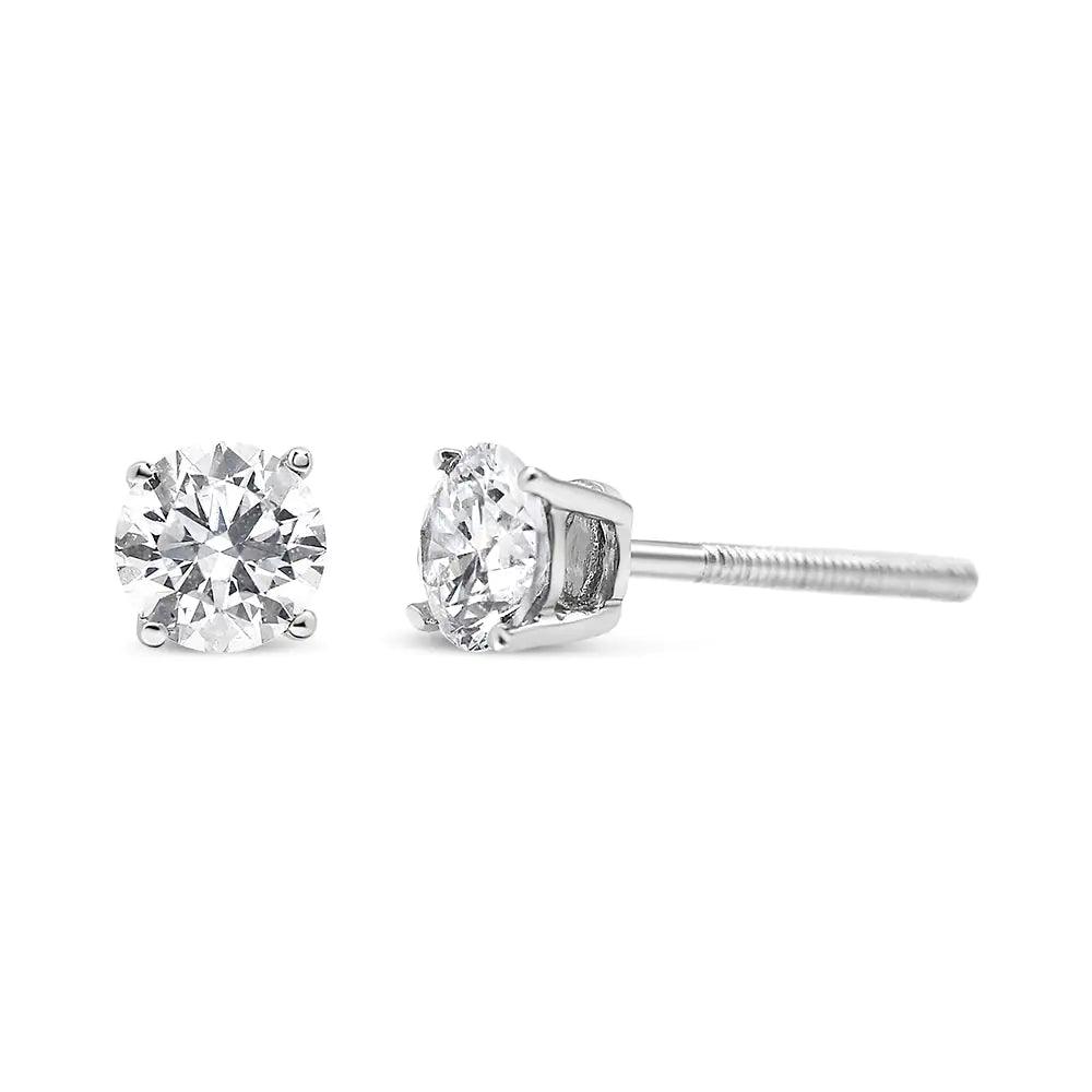 .925 Sterling Silver 1/2 Cttw Round Brilliant-Cut Diamond Classic 4-Prong Stud Earrings (I-J Color, I2-I3 Clarity) - Evallys.com # #