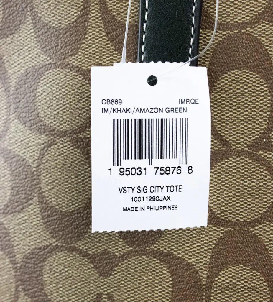 Coach Varsity Khaki Amazon Green Signature Canvas City Tote - Evallys.com # #