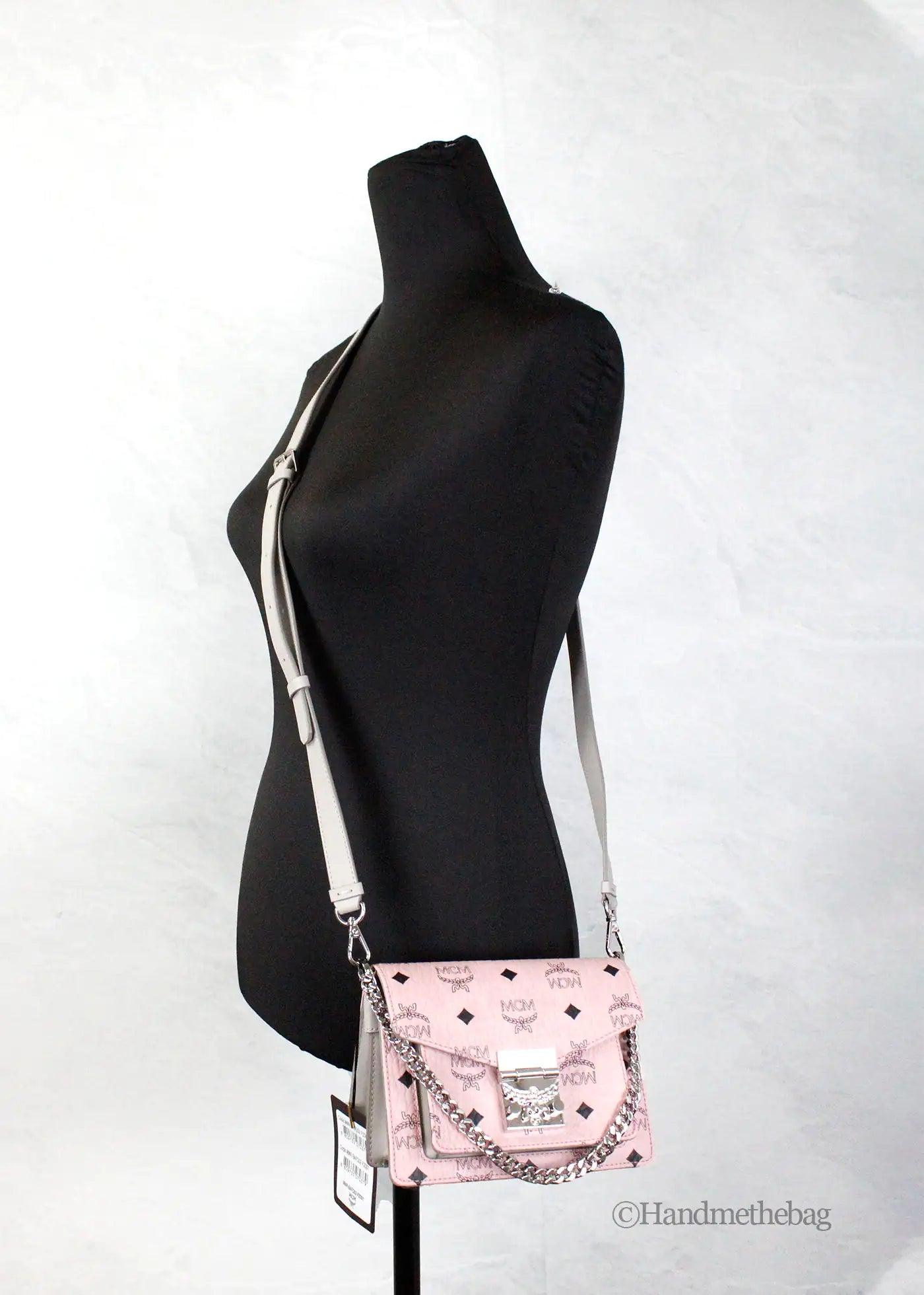 MCM Soft Pink Leather Mini Flap Lock Crossbody Bag - Evallys.com # #