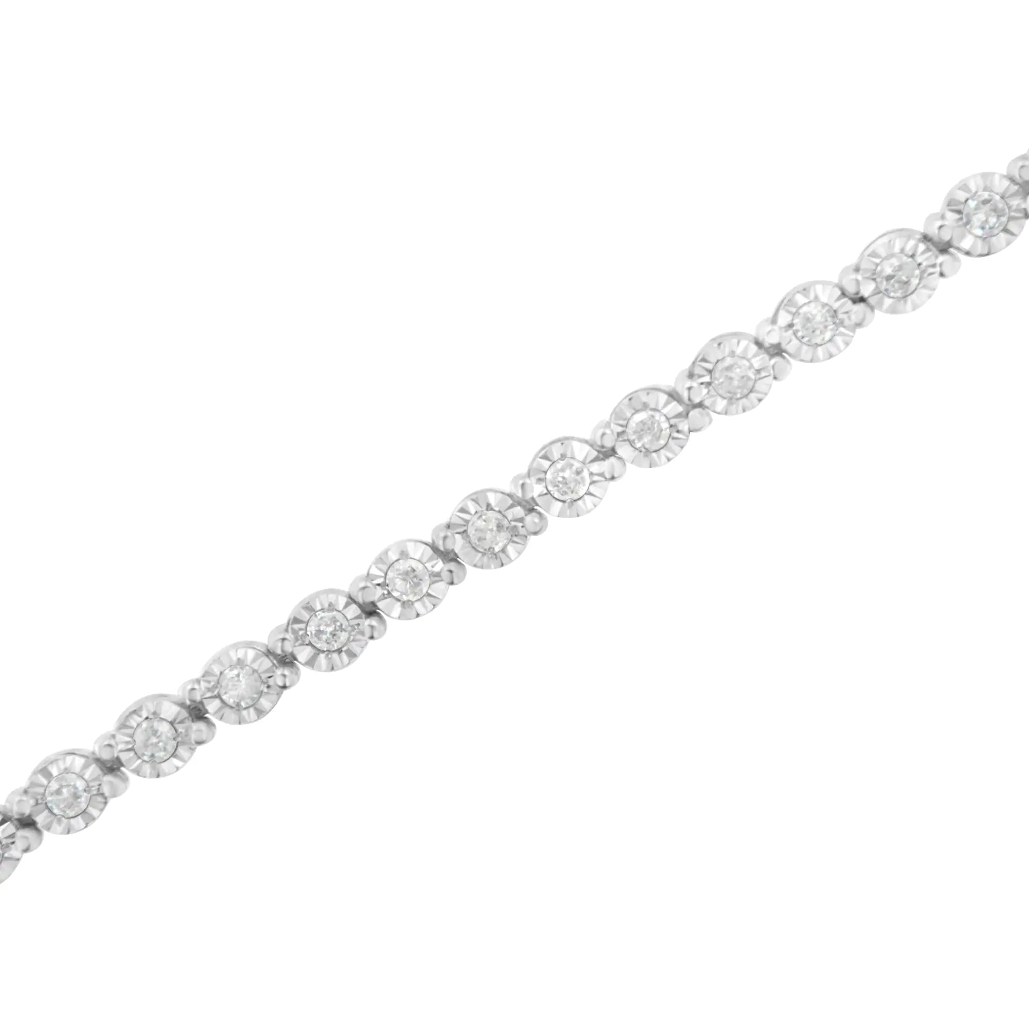 .925 Sterling Silver 1.0 Cttw Bezel-Set Round-cut Diamond Link Bracelet (I-J Color, I3 Clarity) - 7.25" - Evallys.com # #