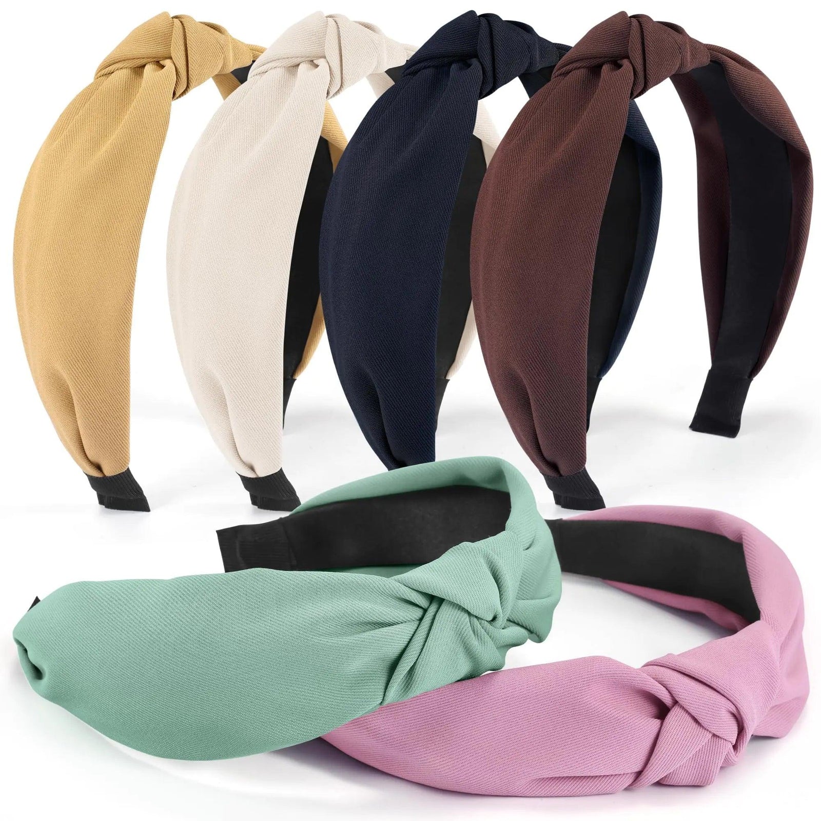 Headbands for Women Girls - 6PCS Stylish Top Knotted Headbands - Knotted Headband For Women - Head Bands Wide Hairband Hair Accessories fleshcolor， baby pink， dark brown， yellow， navy blue， green - Evallys.com # #