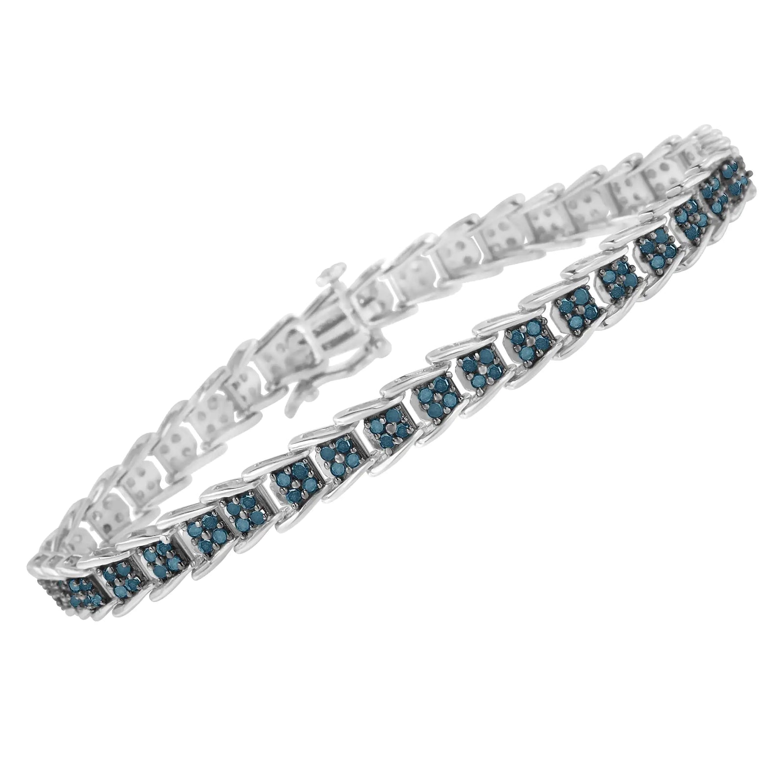 .925 Sterling Silver 2 cttw Treated Blue Diamond Fan-Shaped Nested Link 7