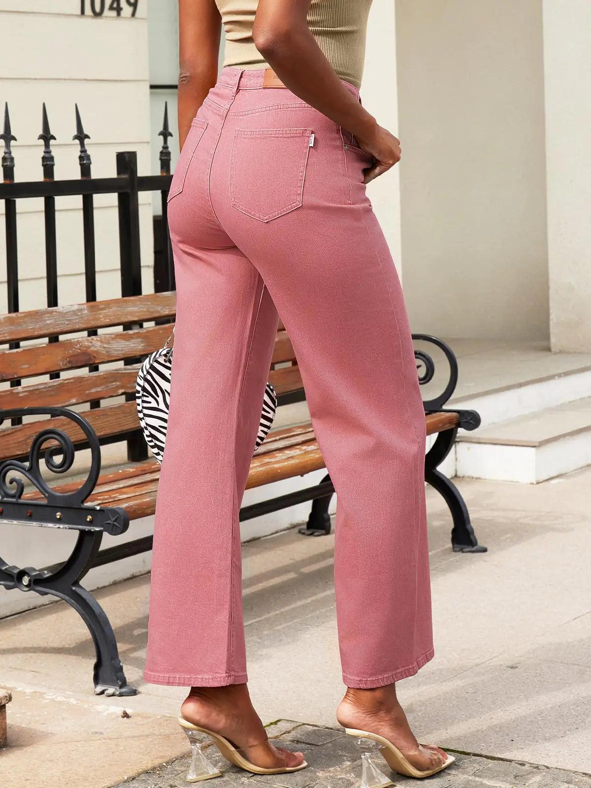 HDLTE Women Wide Leg Jeans High Waist Baggy Jeans Loose Boyfriend Jeans Denim Pants Y2K Small Pink - Evallys.com # #