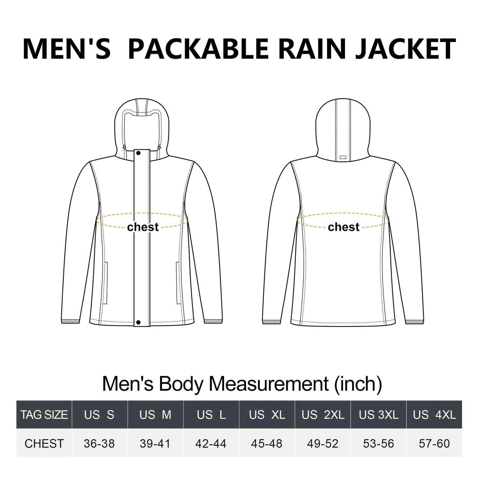 33,000ft Packable Rain Jacket Men's Lightweight Waterproof Rain Shell Jacket Raincoat with Hood for Golf Cycling Windbreaker 4X-Large Blue - Evallys.com # #