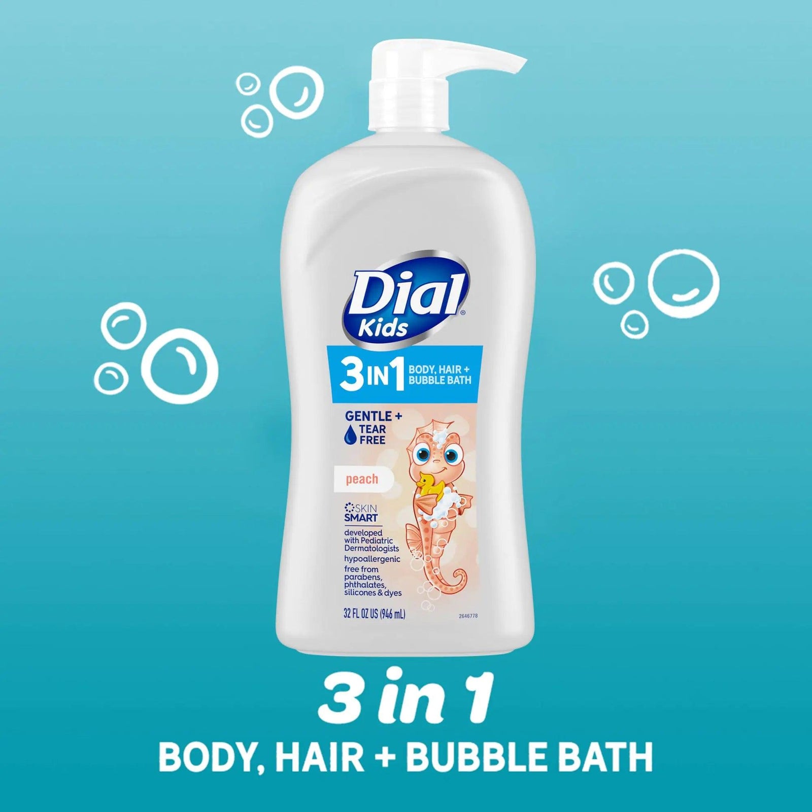 Dial Kids 3-in-1 Body+Hair+Bubble Bath, Peach, 32 fl oz 32 Fl Oz (Pack of 1) - Evallys.com # #