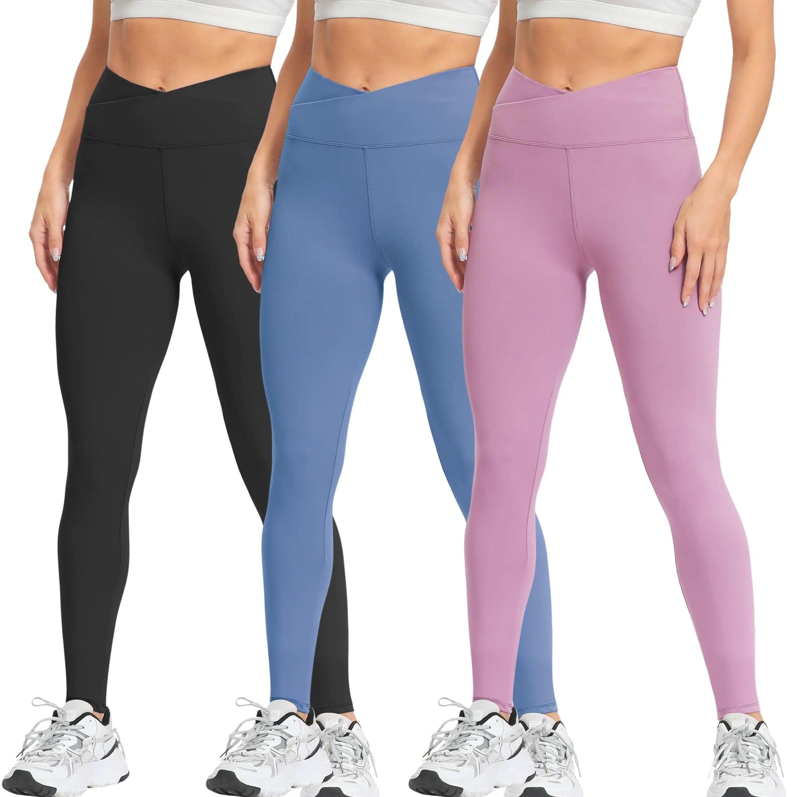 Natural Feelings Buttercloud High Waisted Leggings for Women Ultra Soft Stretch Opaque Slim Yoga Leggings Cross Waist-3 Pack-black/Ins Blue/Lavender Large-X-Large - Evallys.com # #