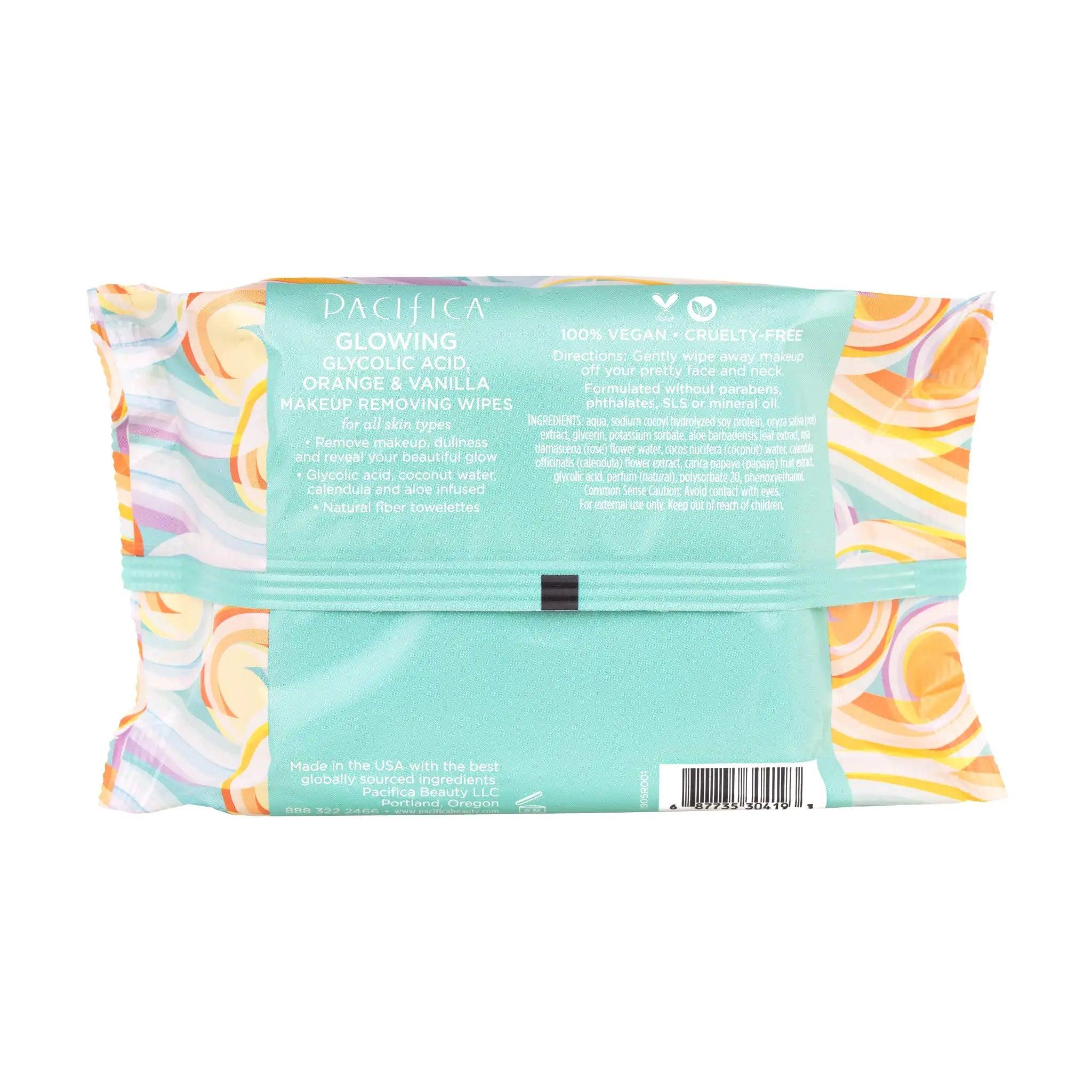 Pacifica Beauty Glowing Glycolic Acid, Orange & Vanilla Makeup Remover Wipes, Designed To Create Glowing Skin, Vegan & Cruelty-Free, 30 Wipes 30 Count (Pack of 1) - Evallys.com # #