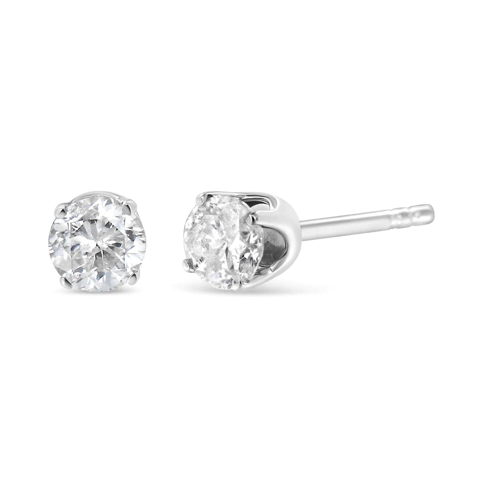 10K White Gold 1/5 Cttw Round Brilliant-Cut Near Colorless Near Colorless Diamond Classic 4-Prong Stud Earrings (I-J Color, I1-I2 Clarity) - Evallys.com # #